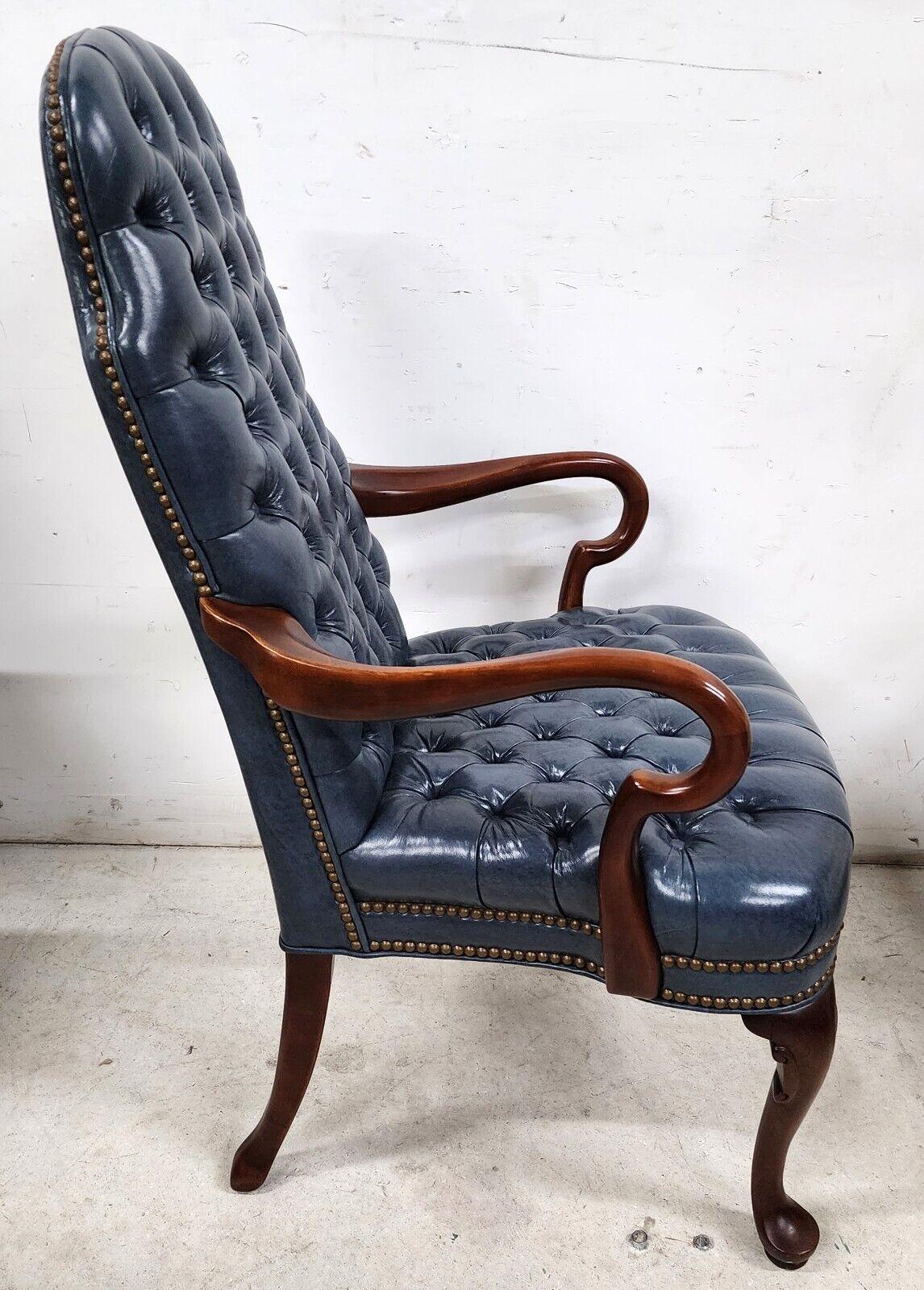 Late 20th Century Guerin Leather Armchair Tufted Chesterfield Slate Blue by Leathercraft
