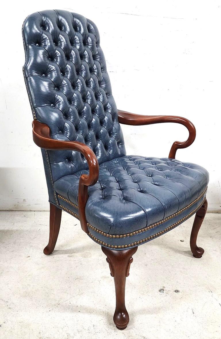 Guerin Leather Armchair Tufted Chesterfield Slate Blue by Leathercraft 2