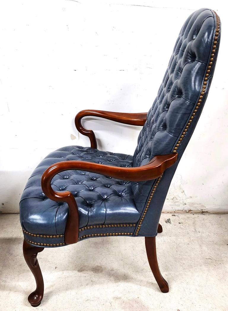Guerin Leather Armchair Tufted Chesterfield Slate Blue by Leathercraft 4