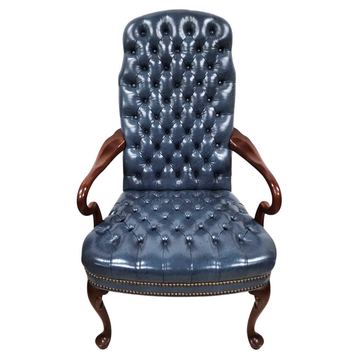 Guerin Leather Armchair Tufted Chesterfield Slate Blue by Leathercraft For  Sale at 1stDibs