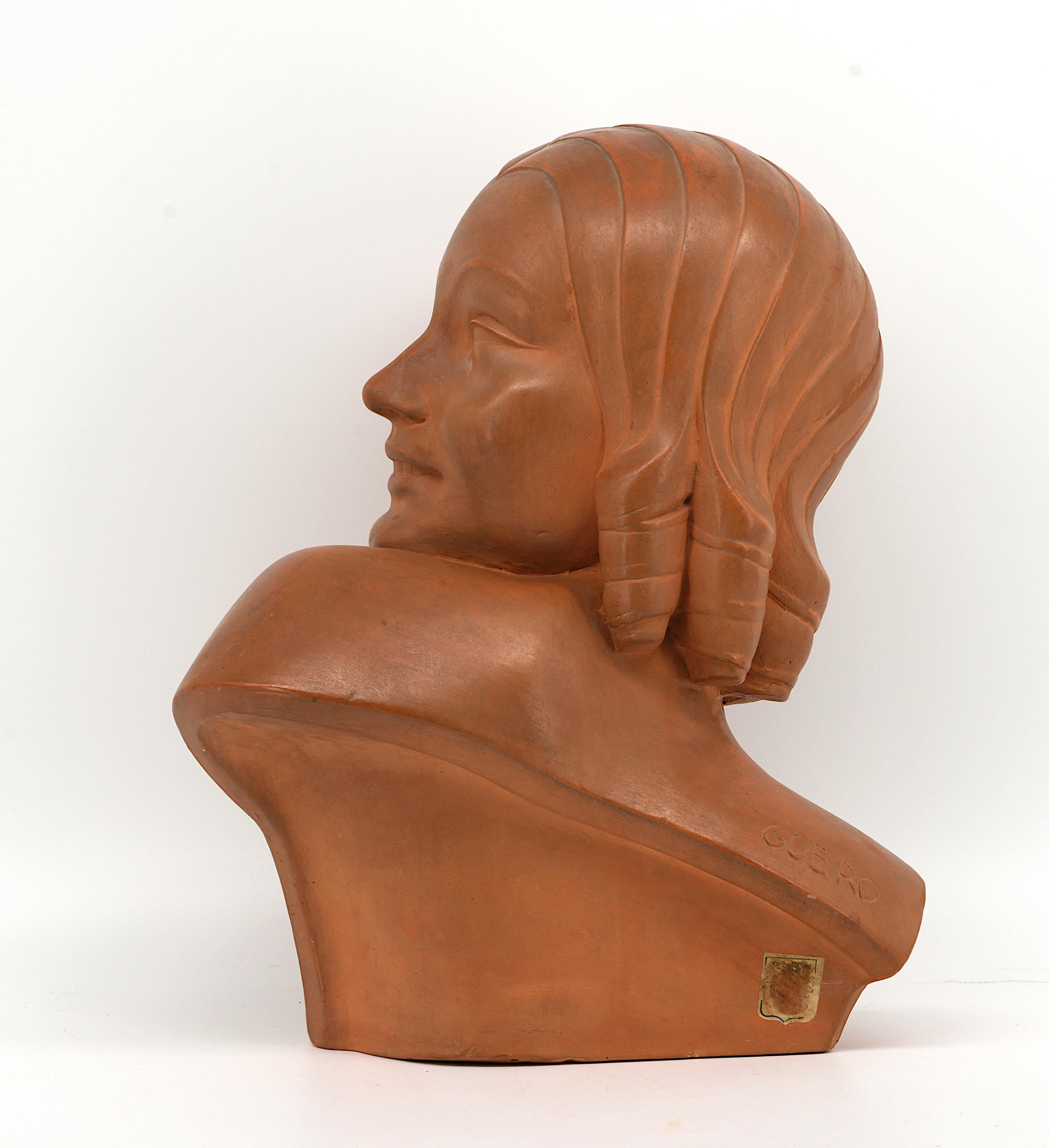 GUERO Art Deco Terracotta Young Lady Bust, 1920 For Sale 5