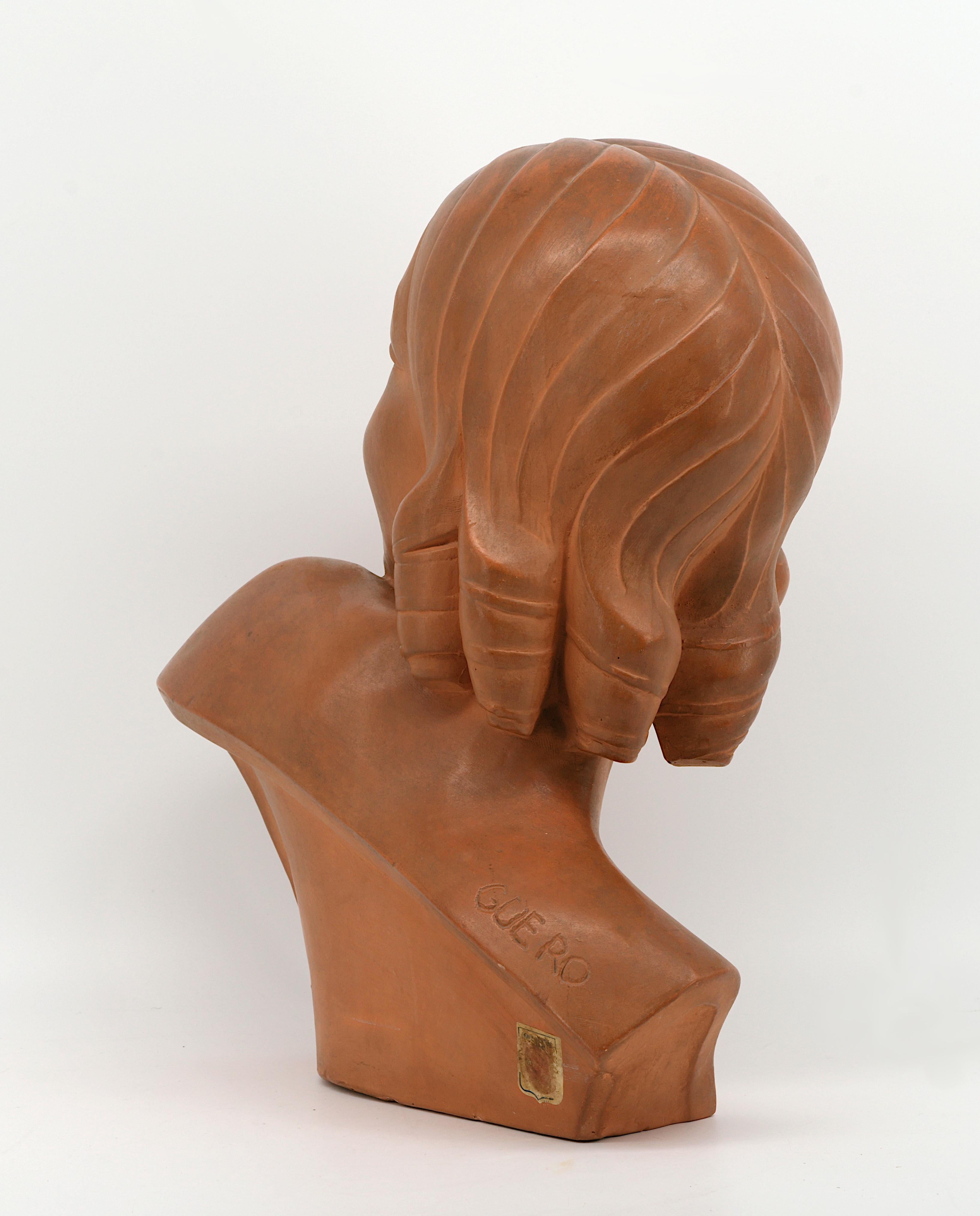 GUERO Art Deco Terracotta Young Lady Bust, 1920 For Sale 6