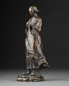 Guero: Patinierte Bronzeskulptur einer jungen Bretonin - Anfang 20. Jahrhundert