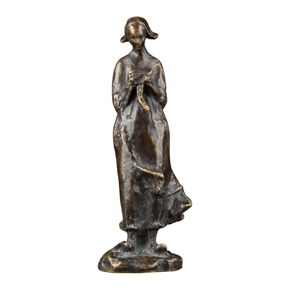 Guero : Sculpture en bronze patiné représentant une jeune femme bretonne - Début du 20ème siècle en vente