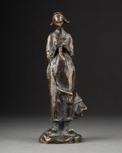 Guero: Patinated bronze sculpture of a Breton young woman - Early 20th Century