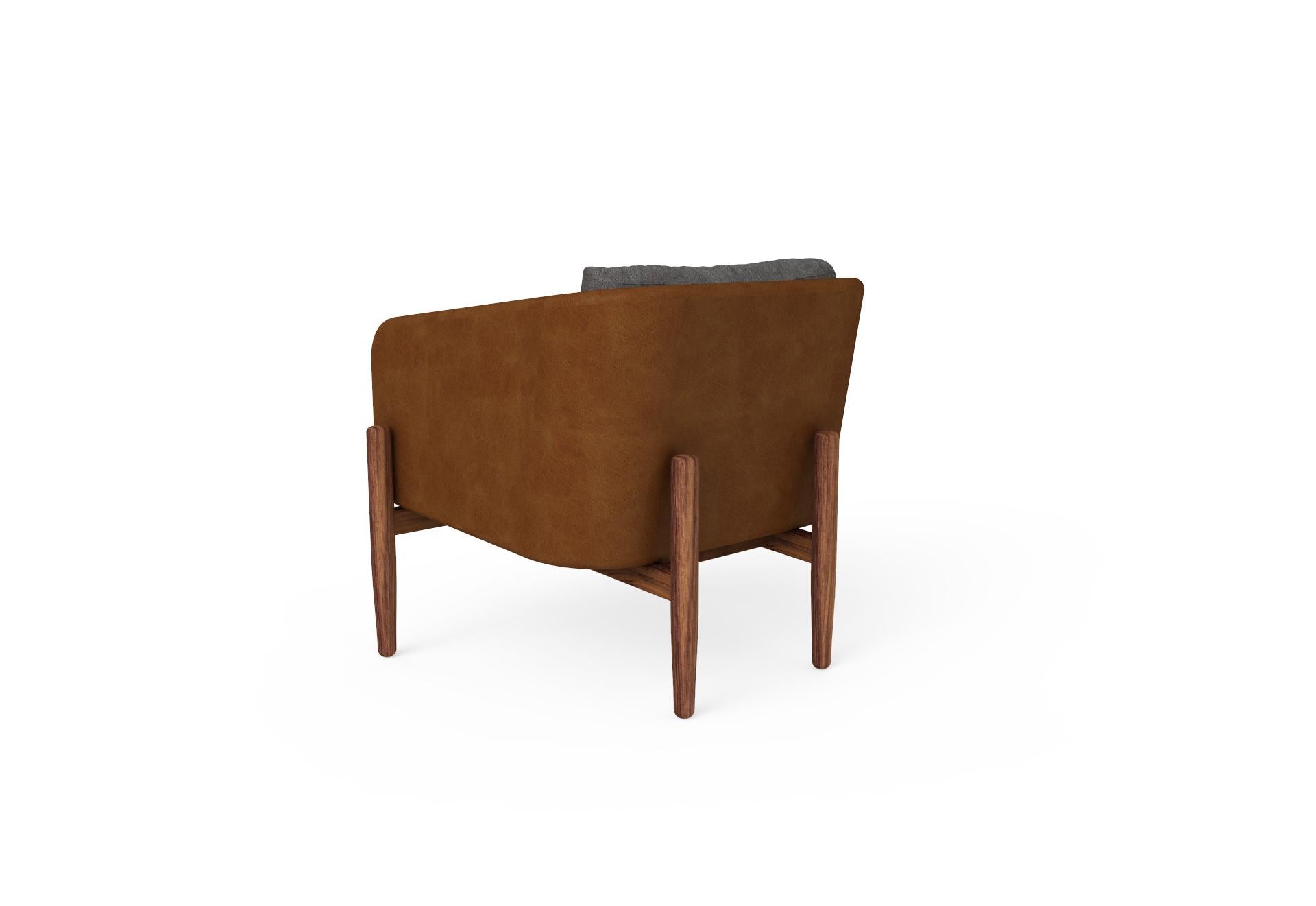 Modern Guerrero Armchair, Leather and Dark Tropical Wood, Contemporary Mexican Design For Sale