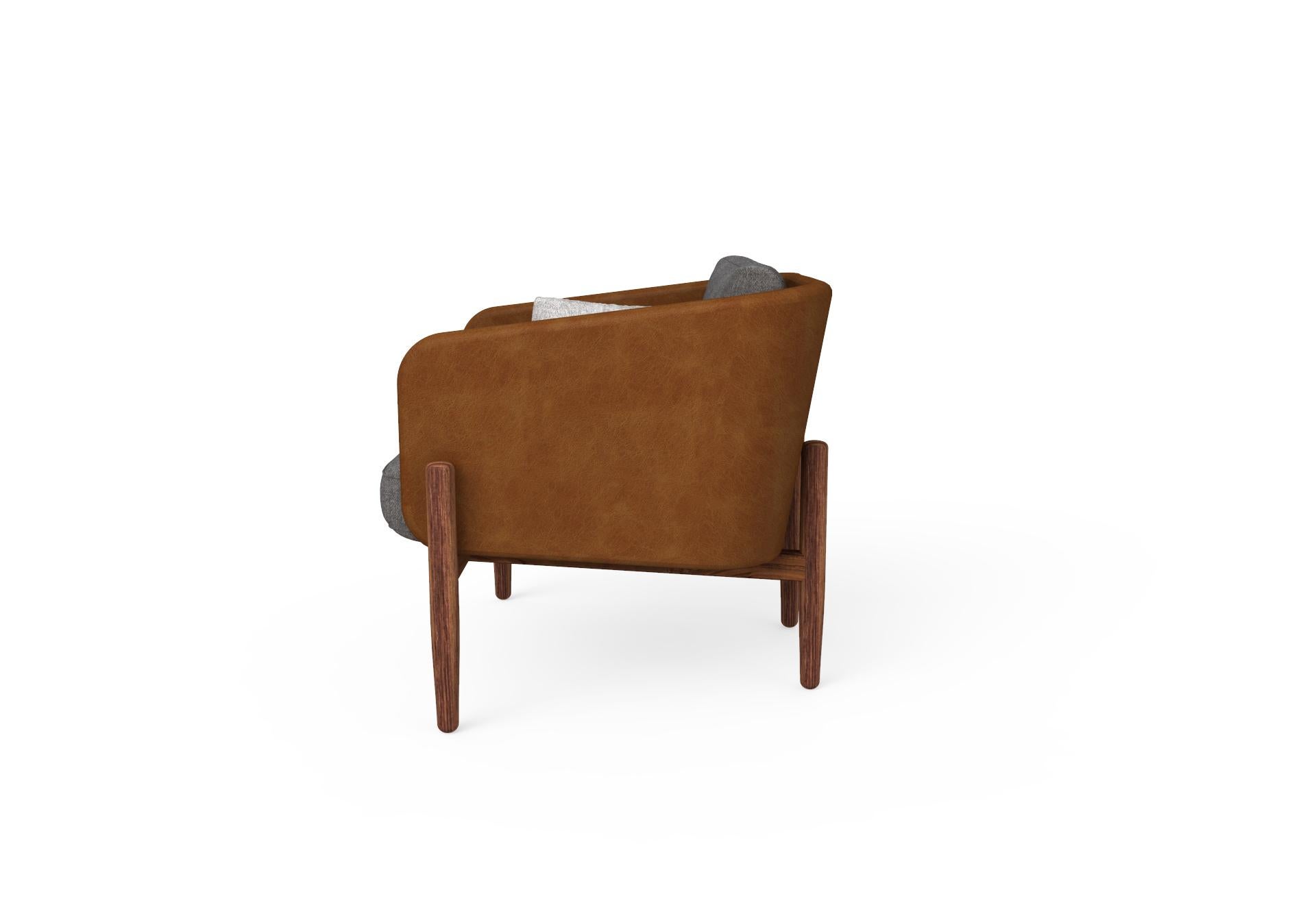 Hand-Crafted Guerrero Armchair, Leather and Dark Tropical Wood,  Mexican Design (Set 2) For Sale