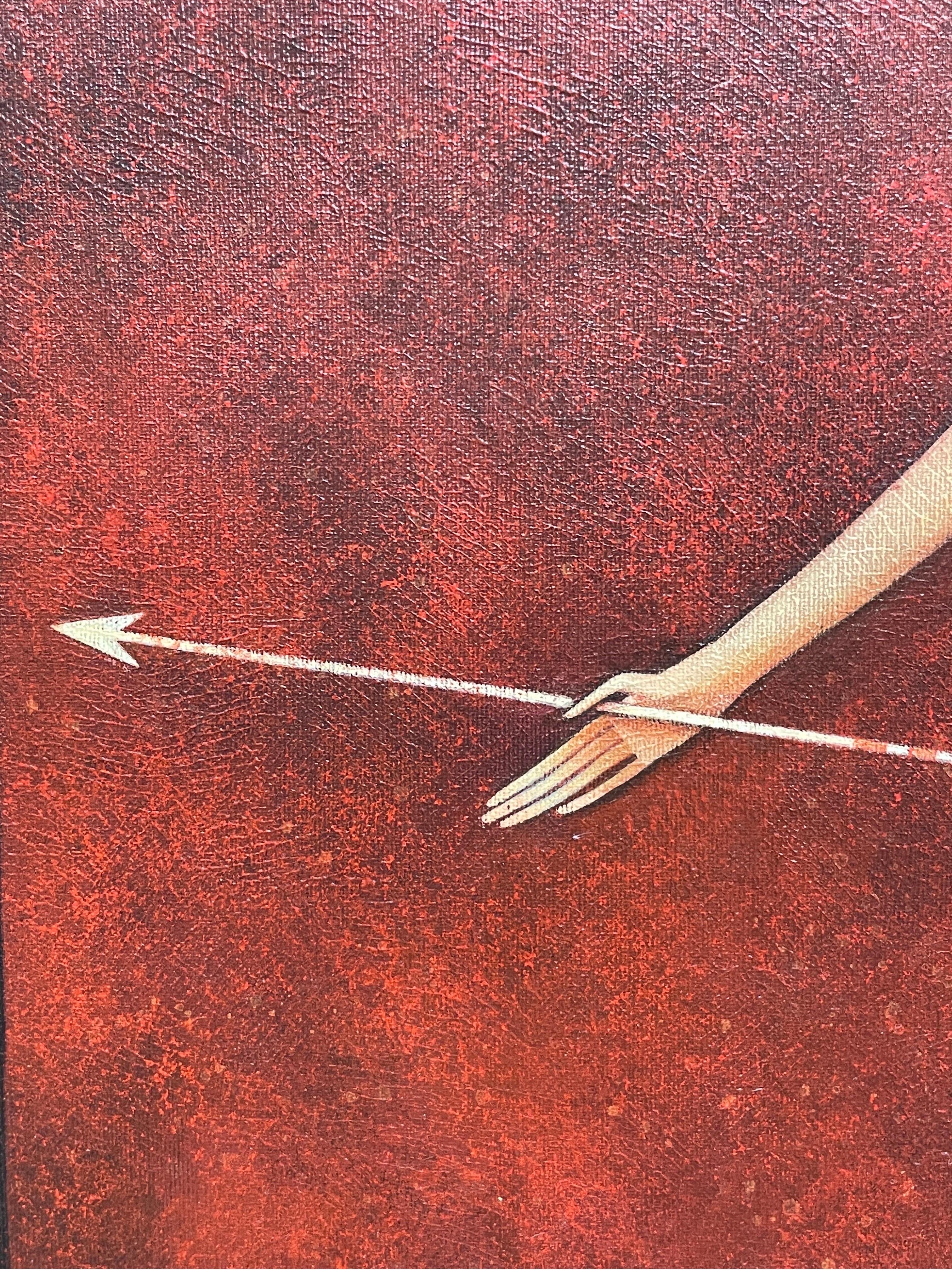 Pareja de retratos surrealistas franceses de hombre y mujer desnudos Arco y flecha firmados en venta 5