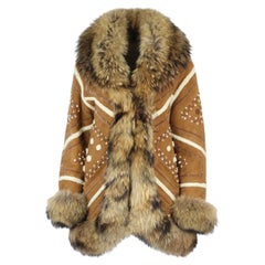 Guerriero Fox Fur Trimmed Shearling And Suede Coat It 40 Uk 8