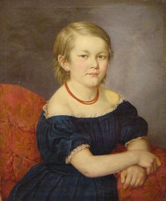 Portrait d'une jeune femme avec collier en corail rouge Peinture à l'huile italienne du XIXe siècle