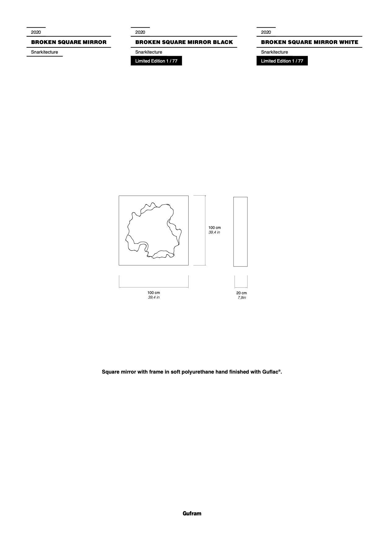 Plastique Miroir carré blanc « Broken » de Gufram par Snarkitecture, édition limitée à 77 exemplaires en vente