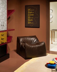 Fauteuil sculptural « Womb » de Gufram, conçu par Luigi Bistagnino, cuir marron, 1972