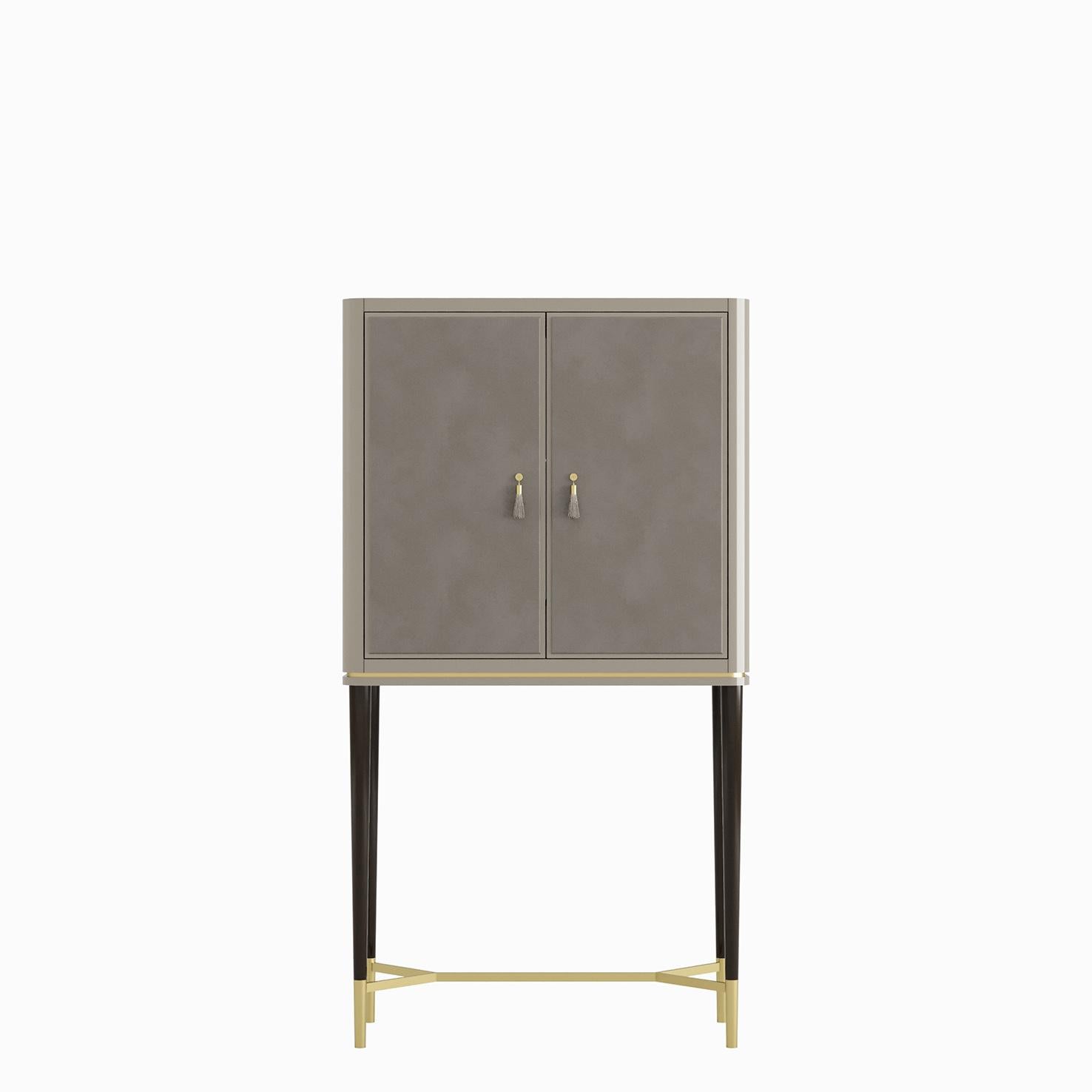 Contemporary GUGA Bar Cabinet with Lined Doors and Antique Brass Feet and Handles
