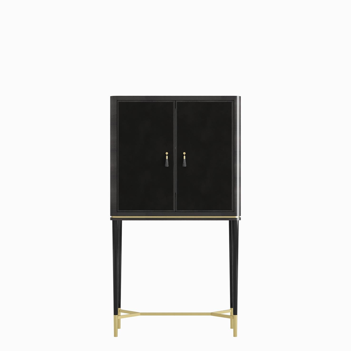 Lacquered GUGA Bar Cabinet with Lined Doors and Antique Brass Feet and Handles For Sale