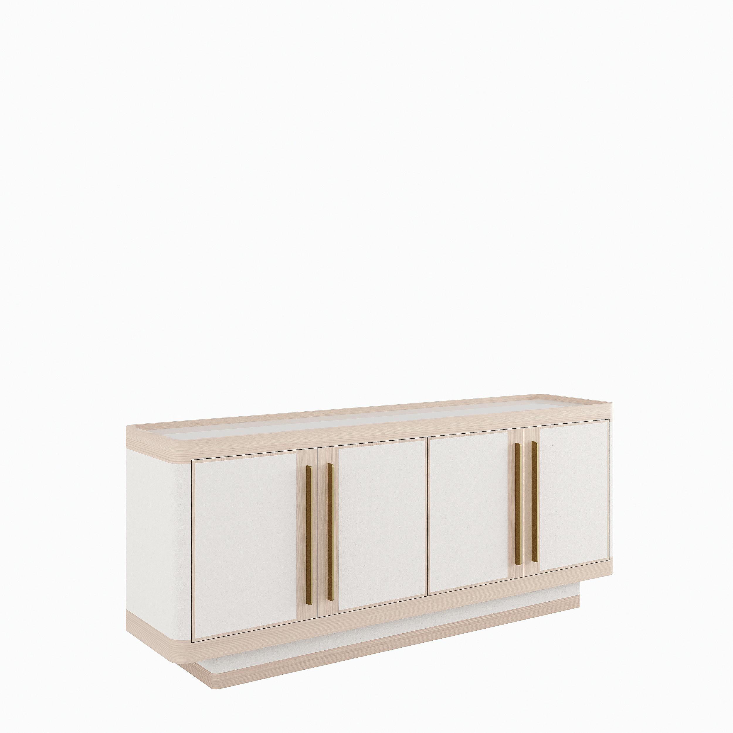 Glass GUGA sideboard with lined doors and Antique Brass handles