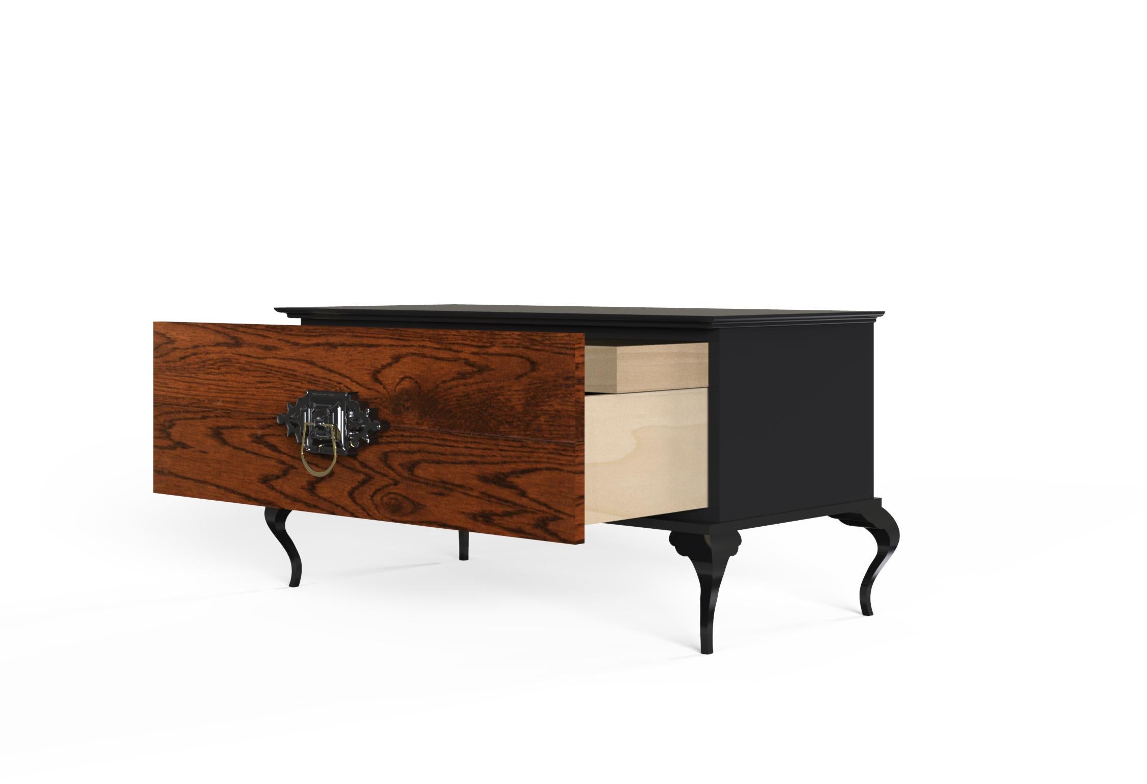 Lacquered Guggenheim Nightstand with Wood Veneer For Sale