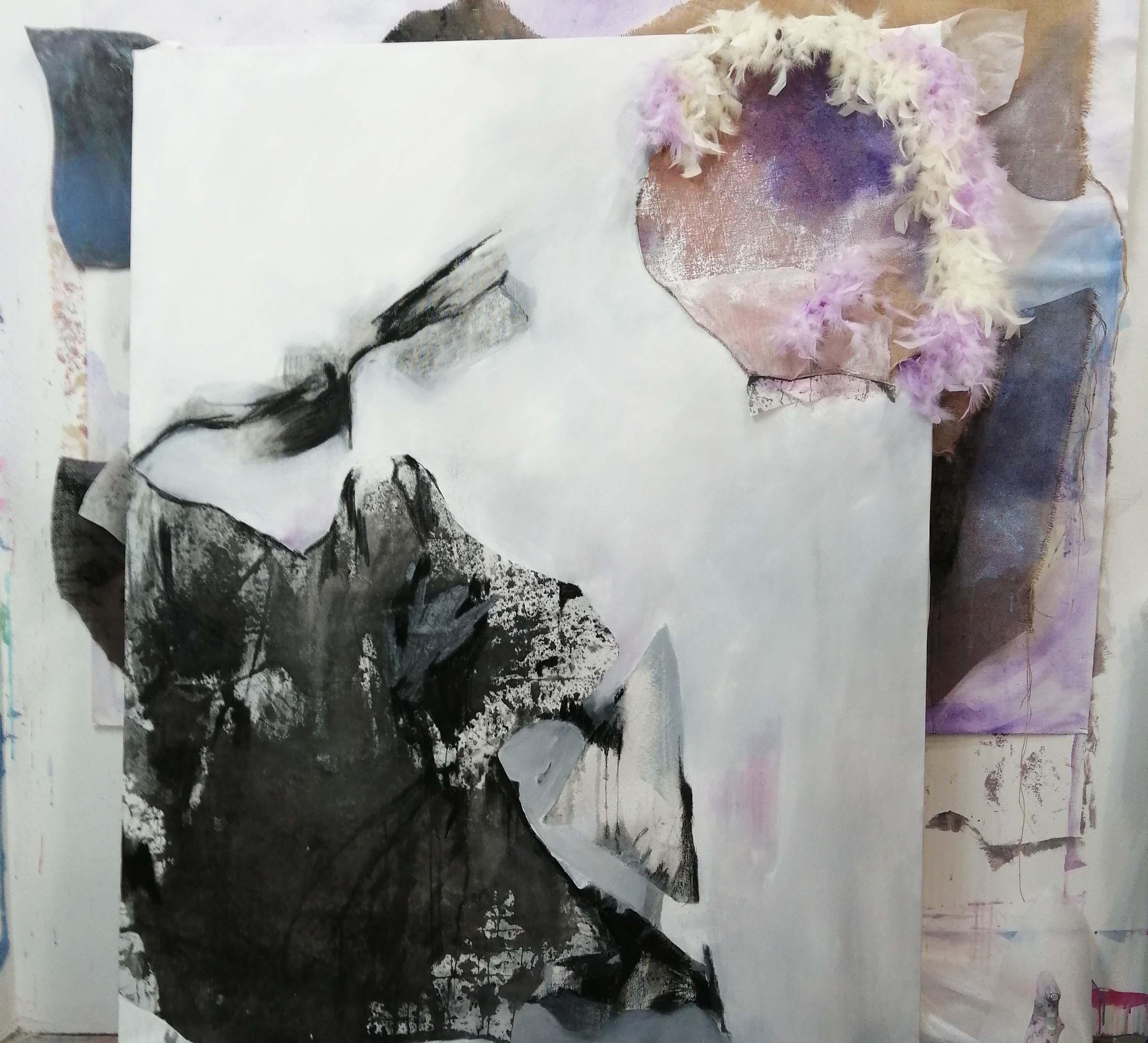 En París, Las Últimas Canciones, Pintura, Acrílico sobre lienzo - Abstract Painting Gris de Gugi Goo