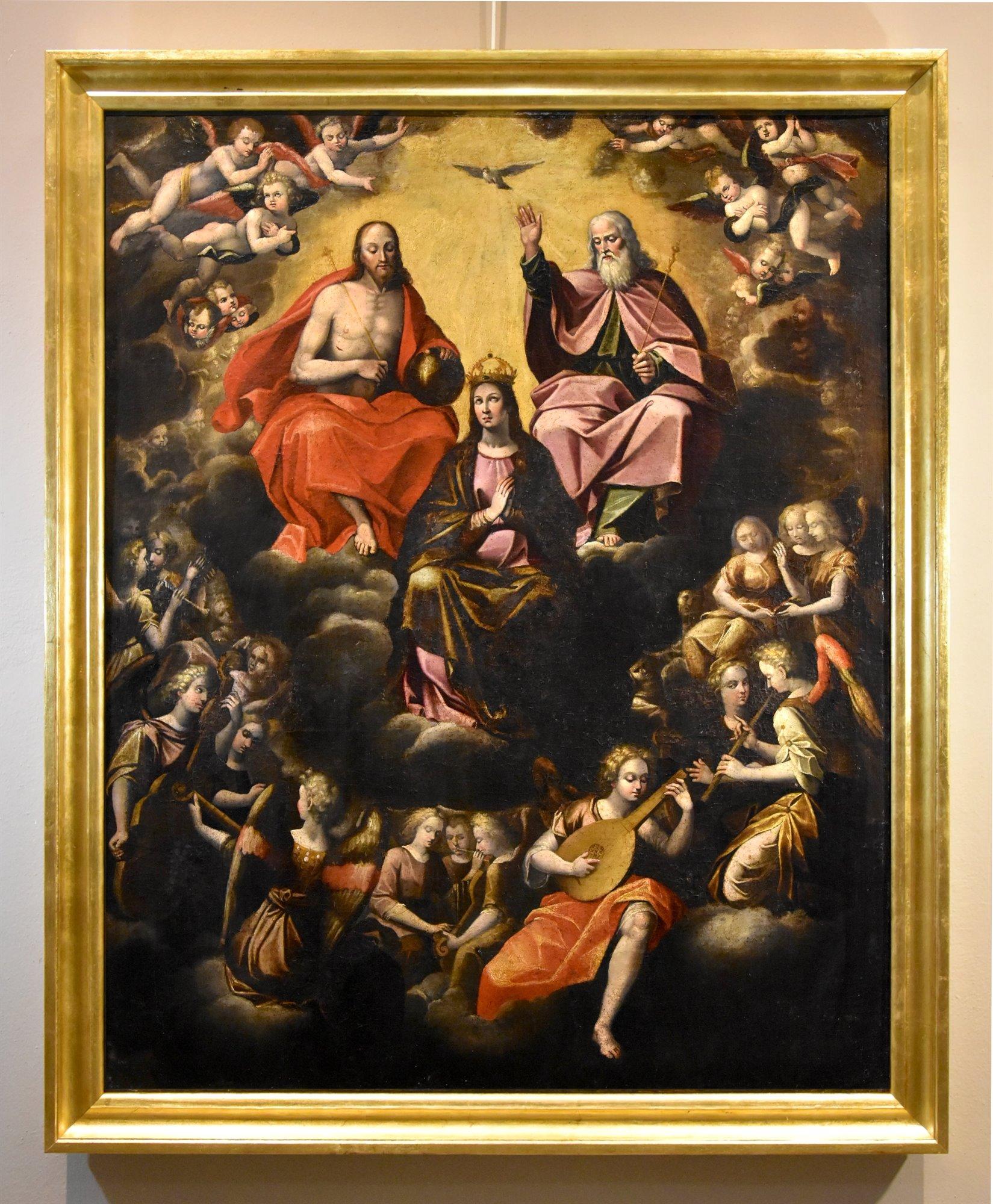 Himmelfahrt Jungfrau Dreifaltigkeit Caccia Gemälde 17. Jahrhundert Öl auf Leinwand Alte Meister Kunst – Painting von Guglielmo Caccia (Monabone, 1568 - Moncalvo, 1625) 