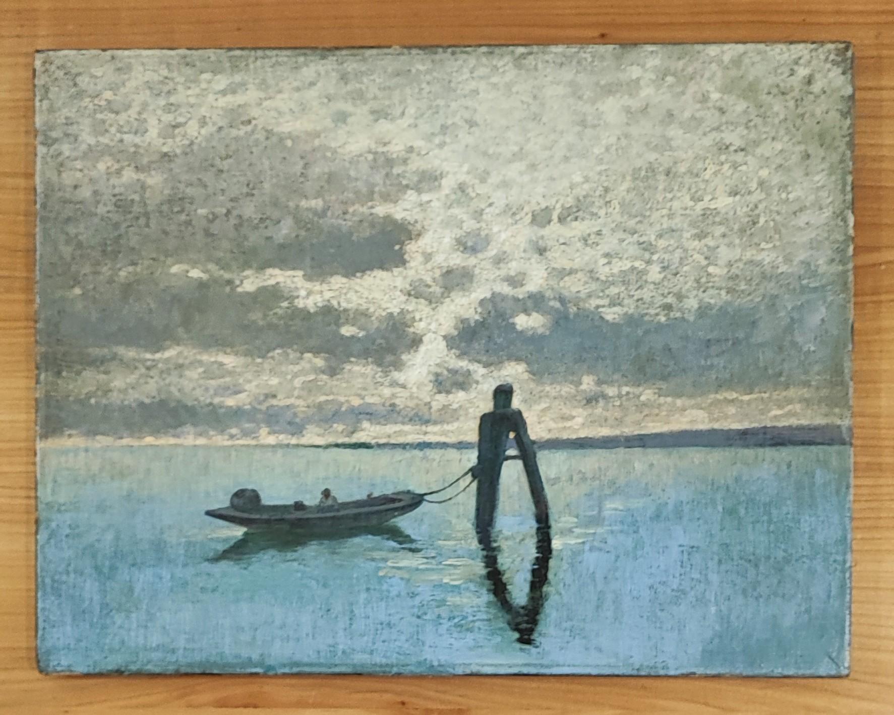 Fisherman in a boat - Painting by Guglielmo Ciardi