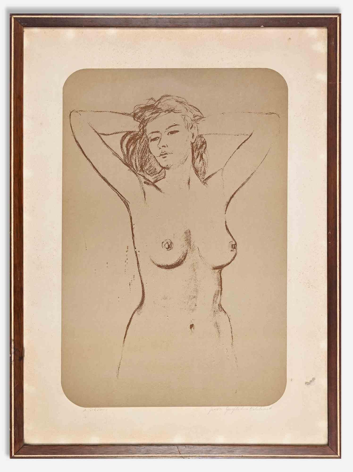 Der Frauenakt ist ein originelles modernes Kunstwerk des Künstlers Guglielmo Coladonato aus der Mitte des 20. Jahrhunderts.

Lithographie auf Papier. 

Signatur und handschriftliche Widmung am unteren Rand.

Angemessener Zustand (einige Stockflecken