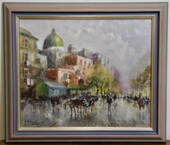 Guglielmo de Giorgio, busy street in Paris, France. Decorative oil painting.