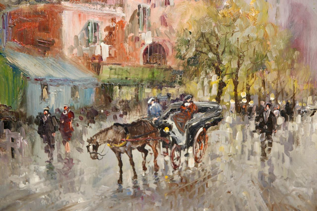 Guglielmo de Giorgio, busy street in Paris, France. Decorative oil painting. For Sale 2