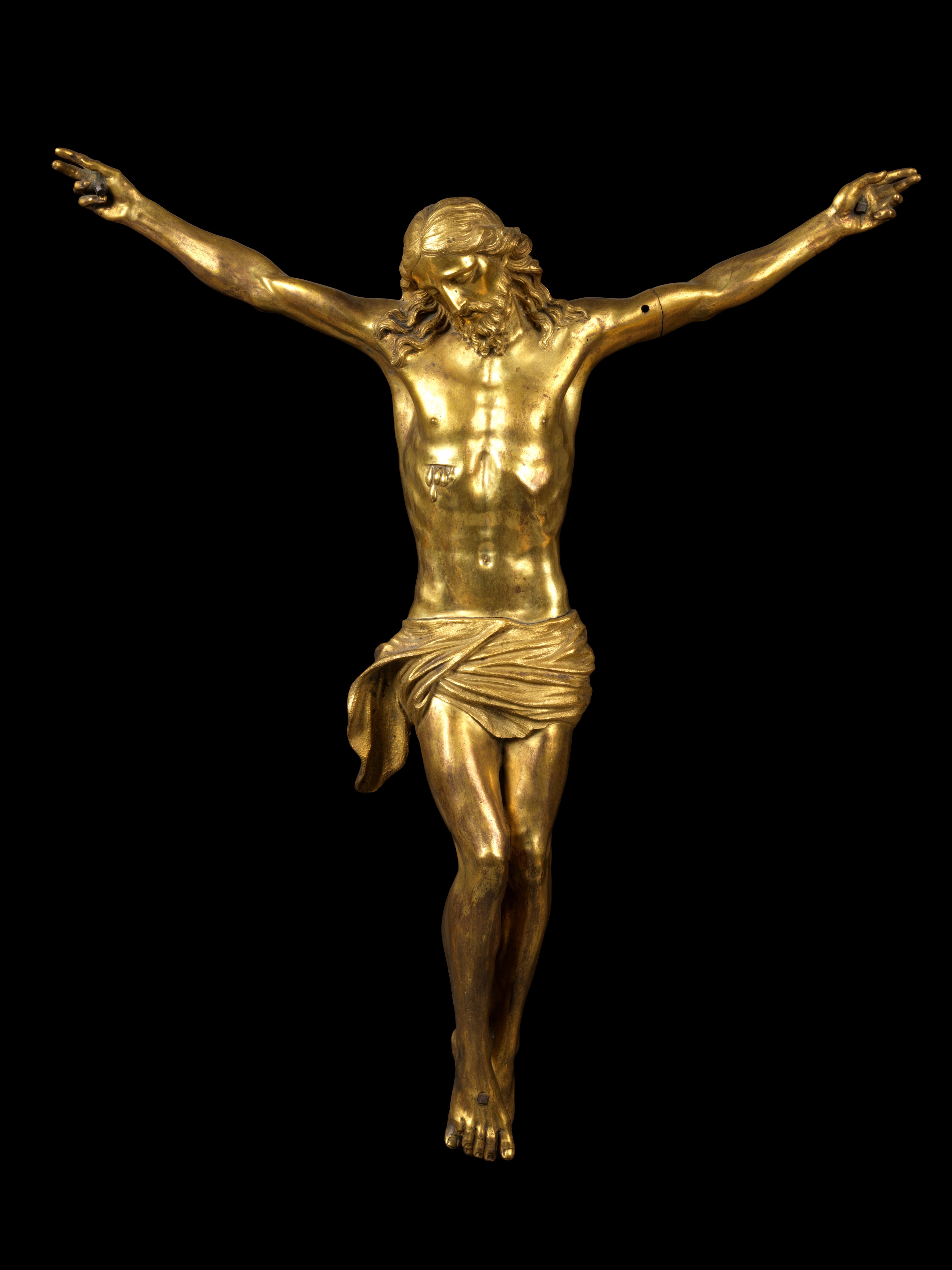 VERGOLDETE BRONZEFIGUR VON CRISTO MORTO ATTR. G DELLA PORTA, italienische RENAISSANCE – Sculpture von Guglielmo della porta
