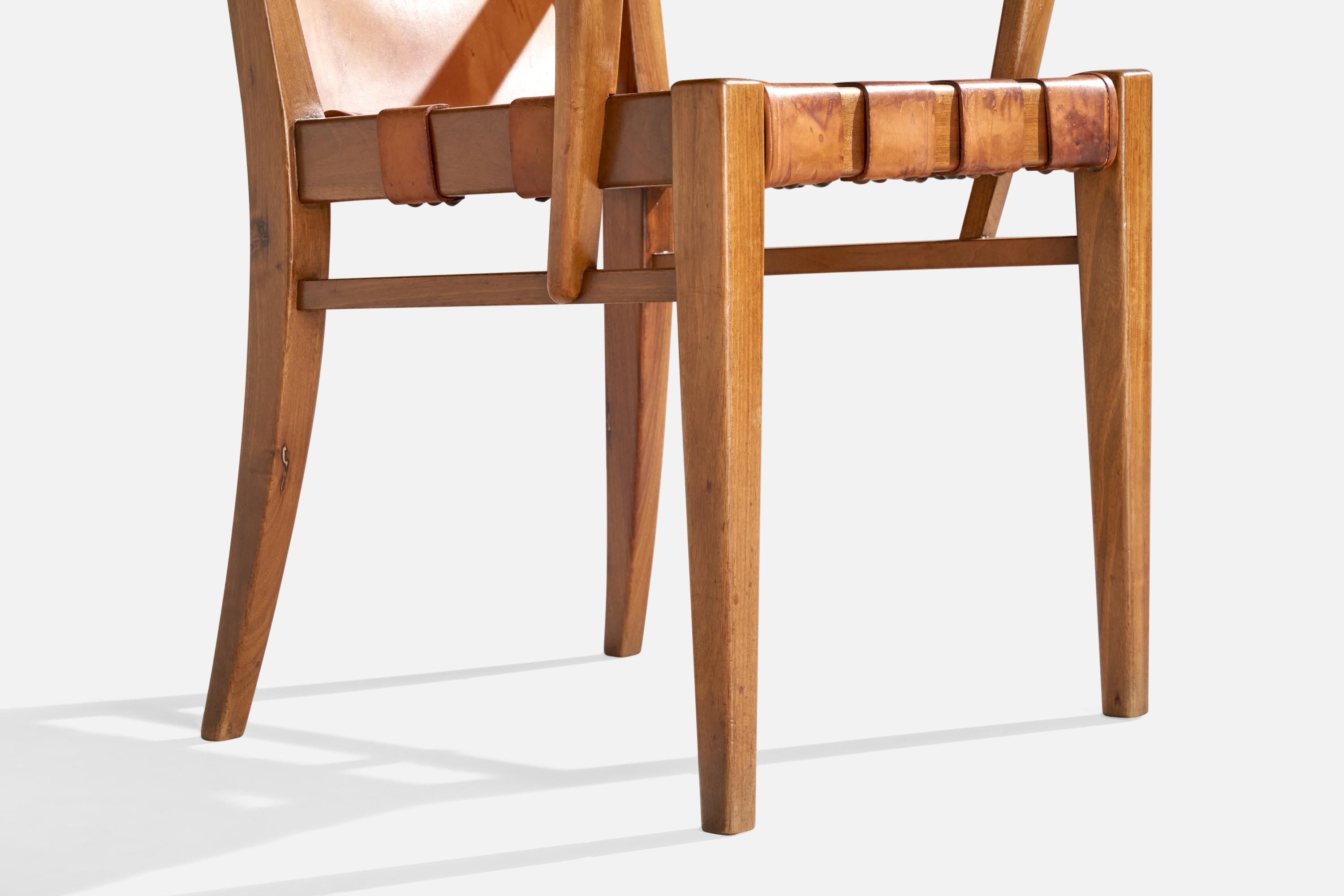 Guglielmo Pecorini, Armchair, Walnut, Leather, Italy, 1940s For Sale 5