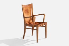 Guglielmo Pecorini, Armchair, Walnut, Leather, Italy, 1940s