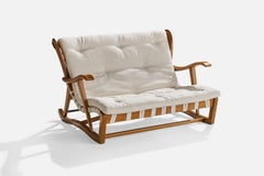 Guglielmo Pecorini, Bench, Fabric, Wood, Brass, Italy, c. 1950s