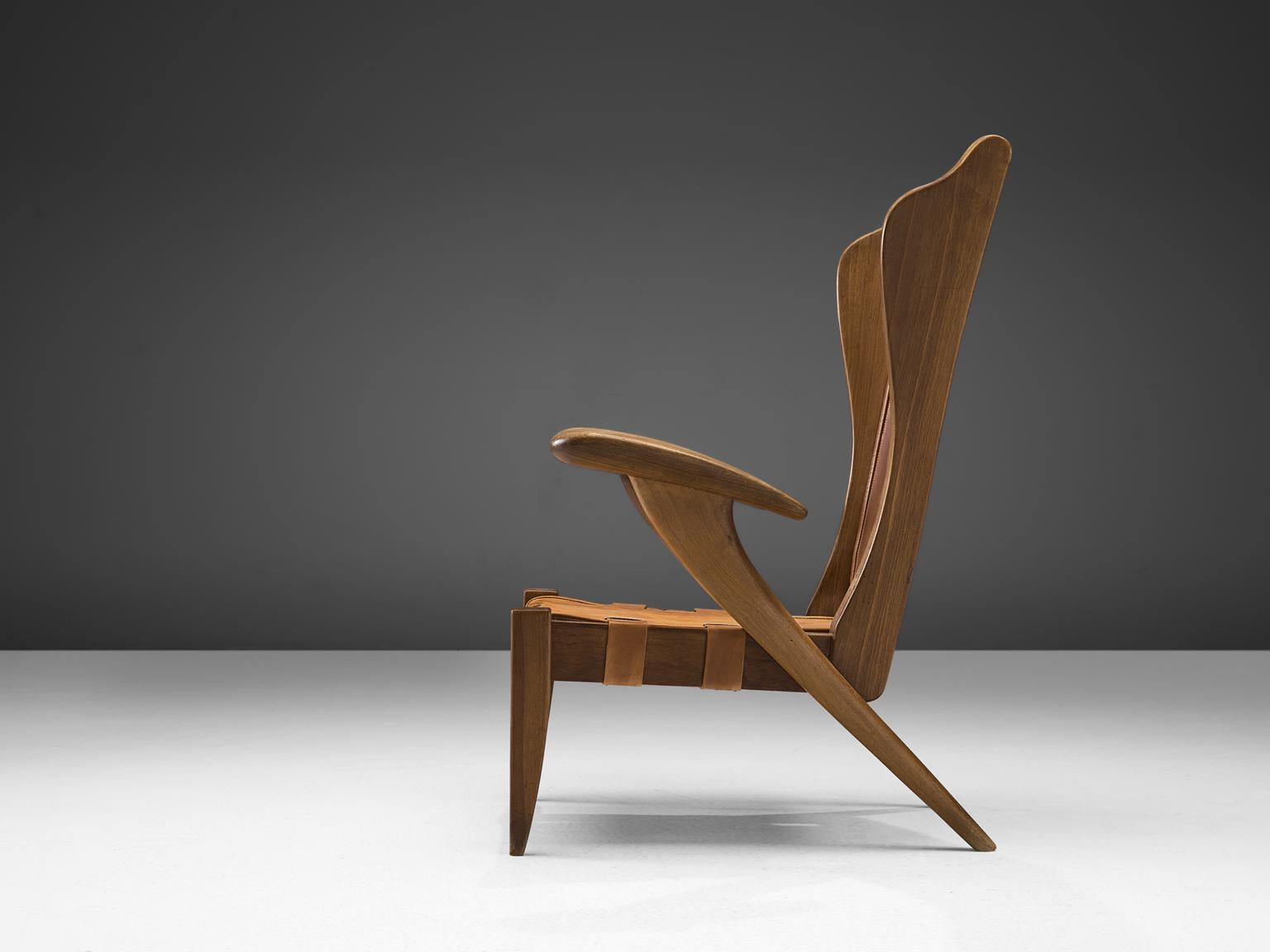 Guglielmo Pecorini Cognac Leather Lounge Chair (Italienisch)