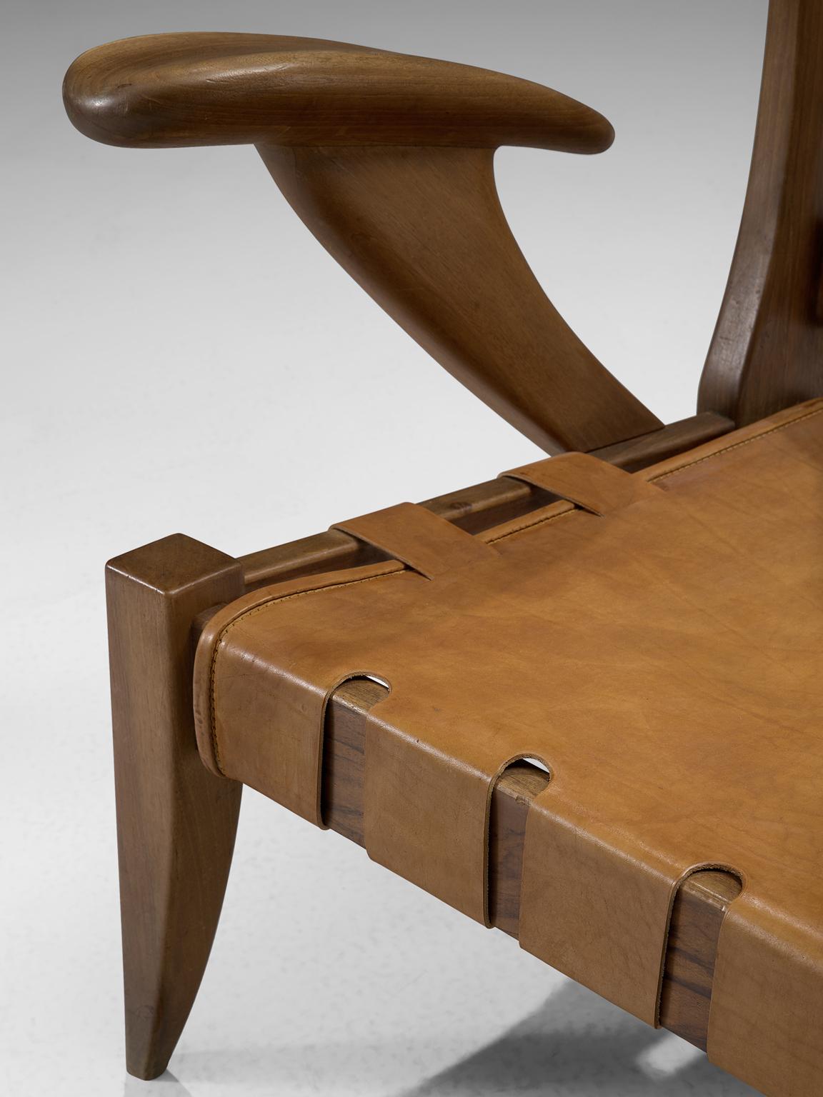 Guglielmo Pecorini Cognac Leather Lounge Chair (Mitte des 20. Jahrhunderts)