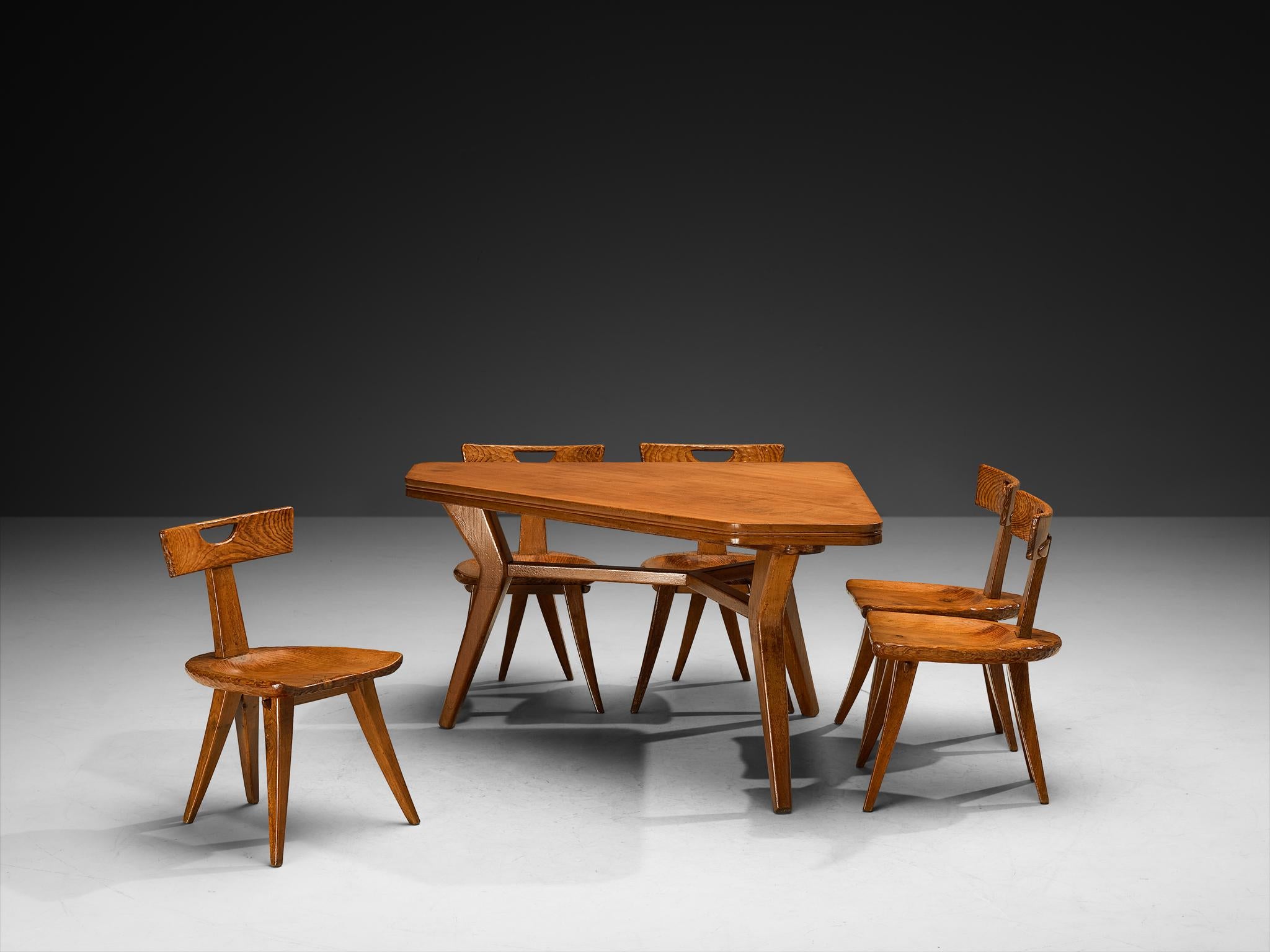 Mid-Century Modern Guglielmo Pecorini Ensemble de salle à manger avec chaises et table en Wood Wood en vente