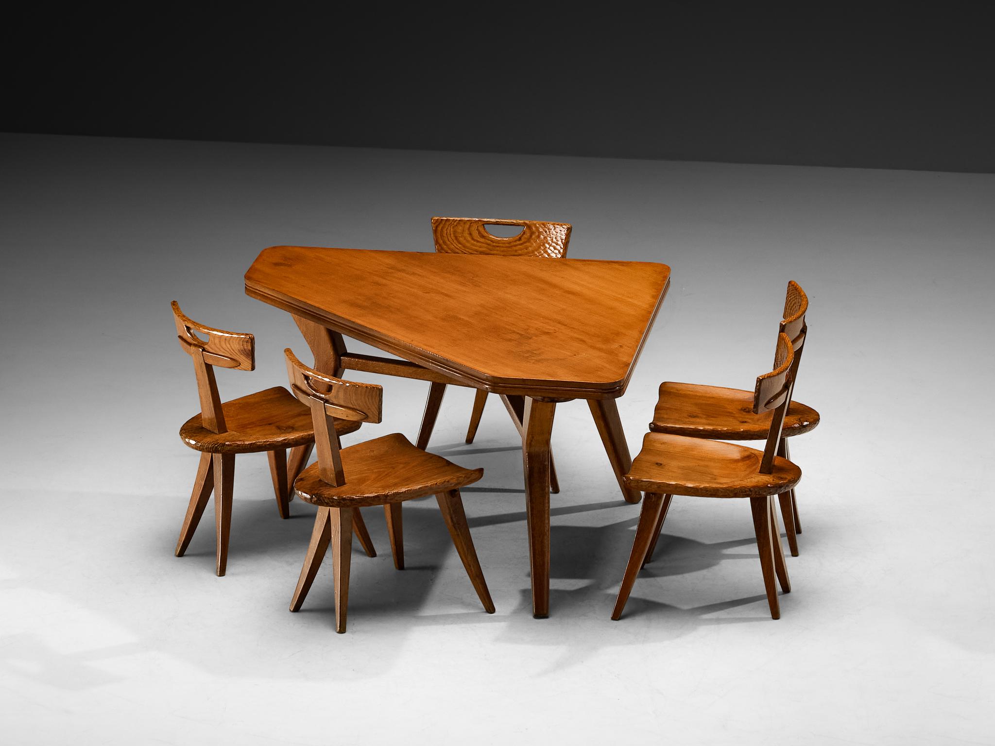 italien Guglielmo Pecorini Ensemble de salle à manger avec chaises et table en Wood Wood en vente