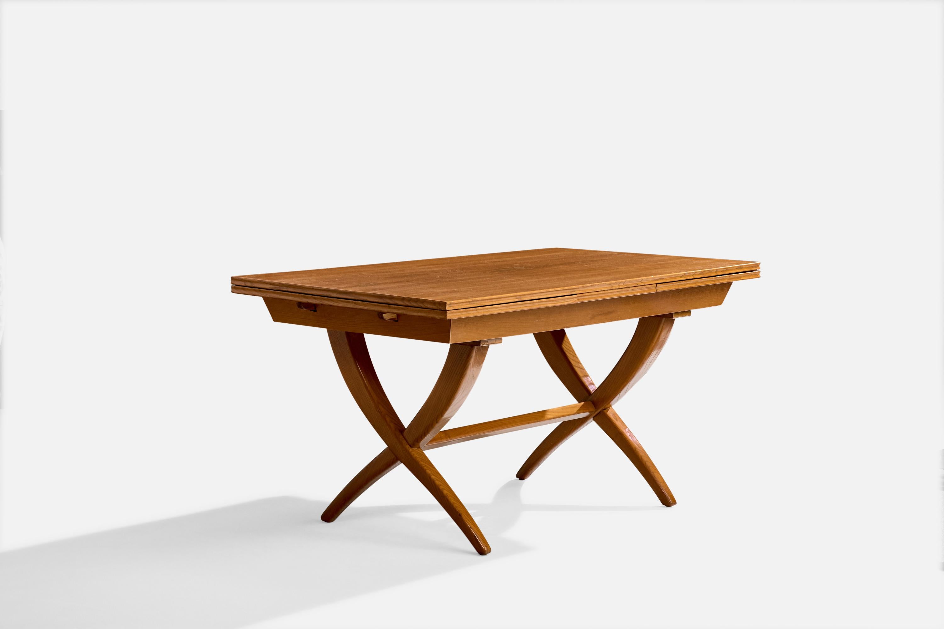 Mid-Century Modern Guglielmo Pecorini, Extendible Dining Table, Oak, Italy, 1951 For Sale