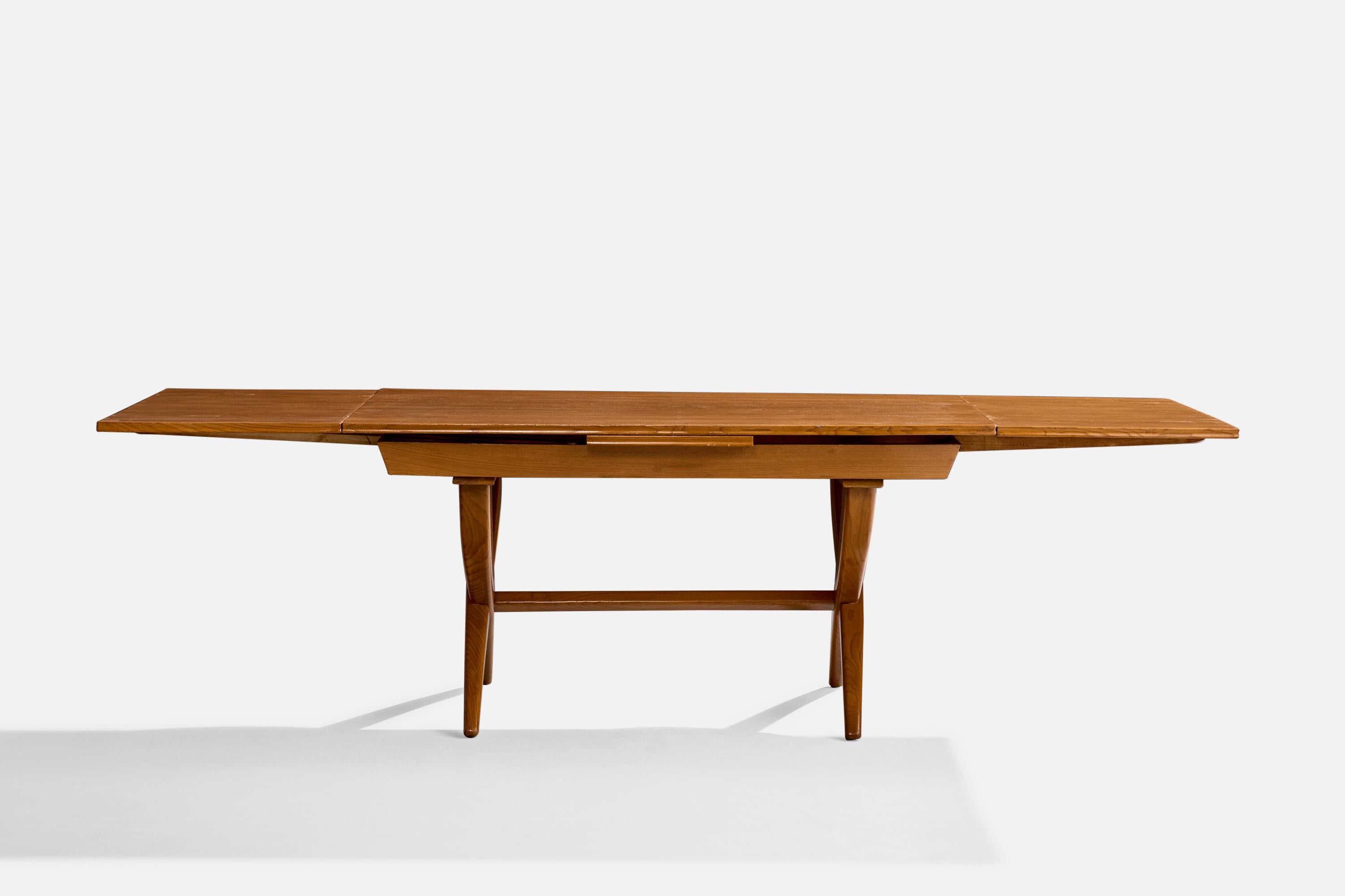 Italian Guglielmo Pecorini, Extendible Dining Table, Oak, Italy, 1951 For Sale