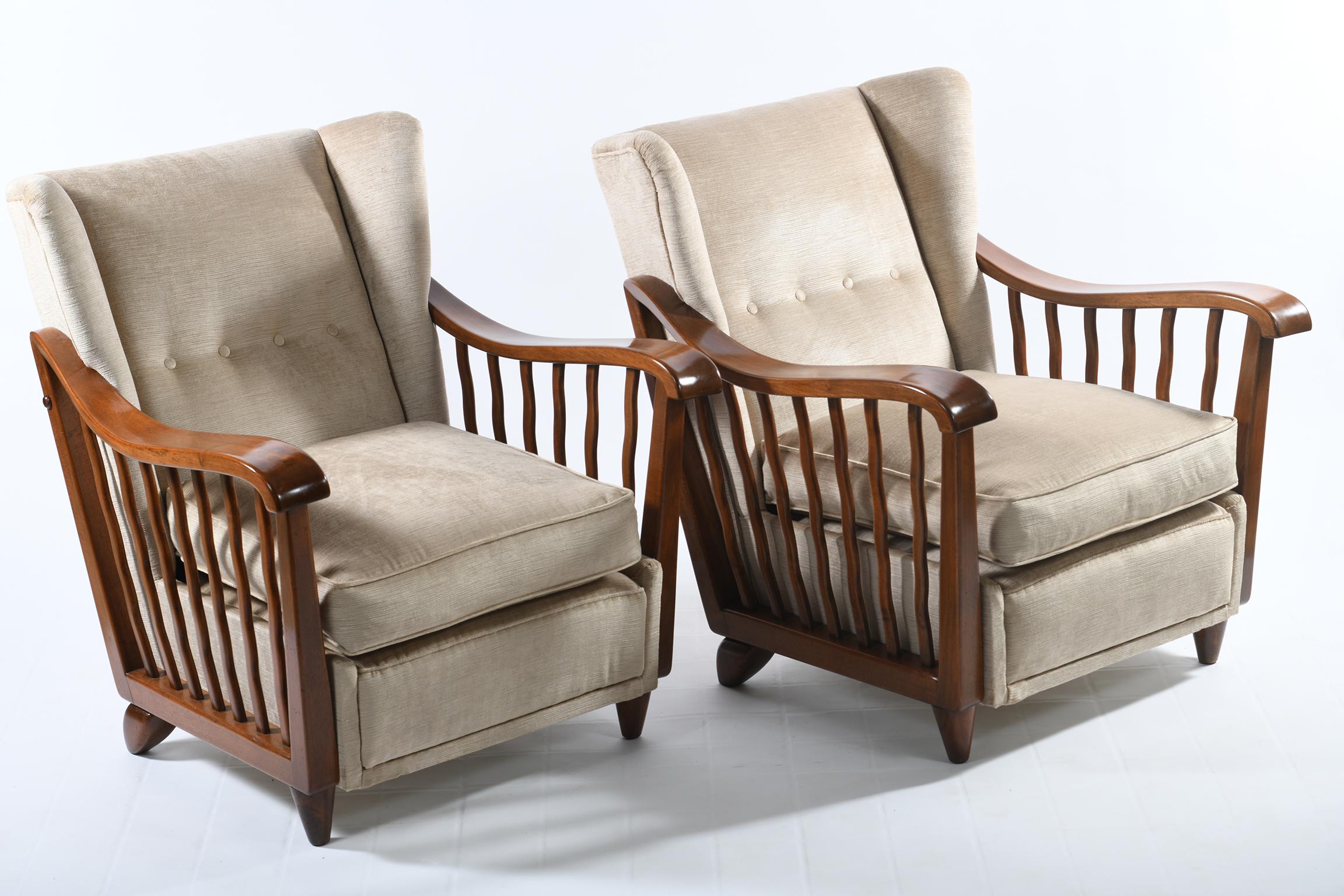 Mid-Century Modern Guglielmo Pecorini Italian Midcentury Four Published Armchairs, Velvet Covered