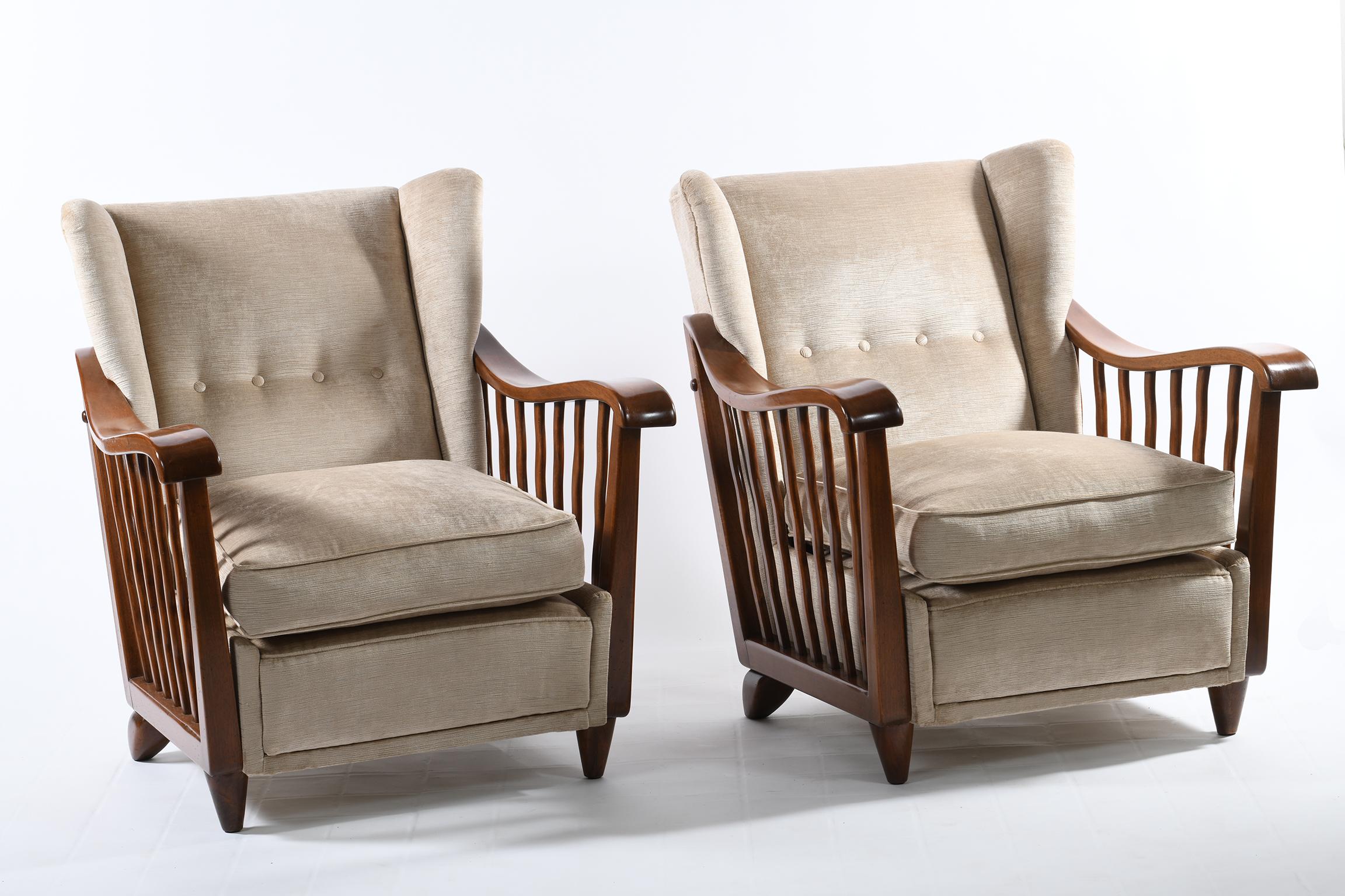 Guglielmo Pecorini Italian Midcentury Four Published Armchairs, Velvet Covered In Good Condition In Firenze, Toscana