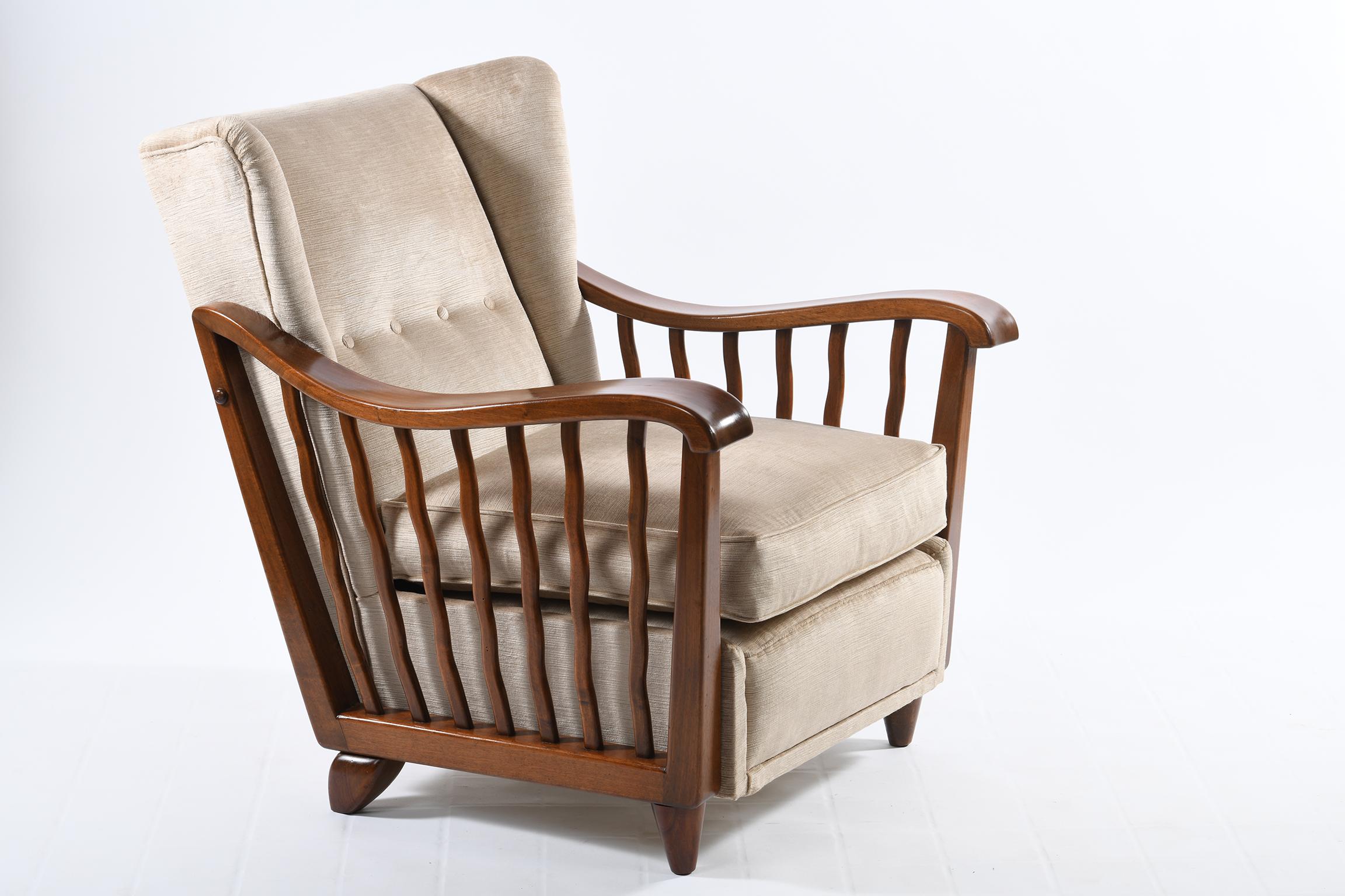 Guglielmo Pecorini Italian Midcentury Four Published Armchairs, Velvet Covered 1