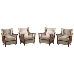Guglielmo Pecorini Italian Midcentury Four Published Armchairs, Velvet Covered