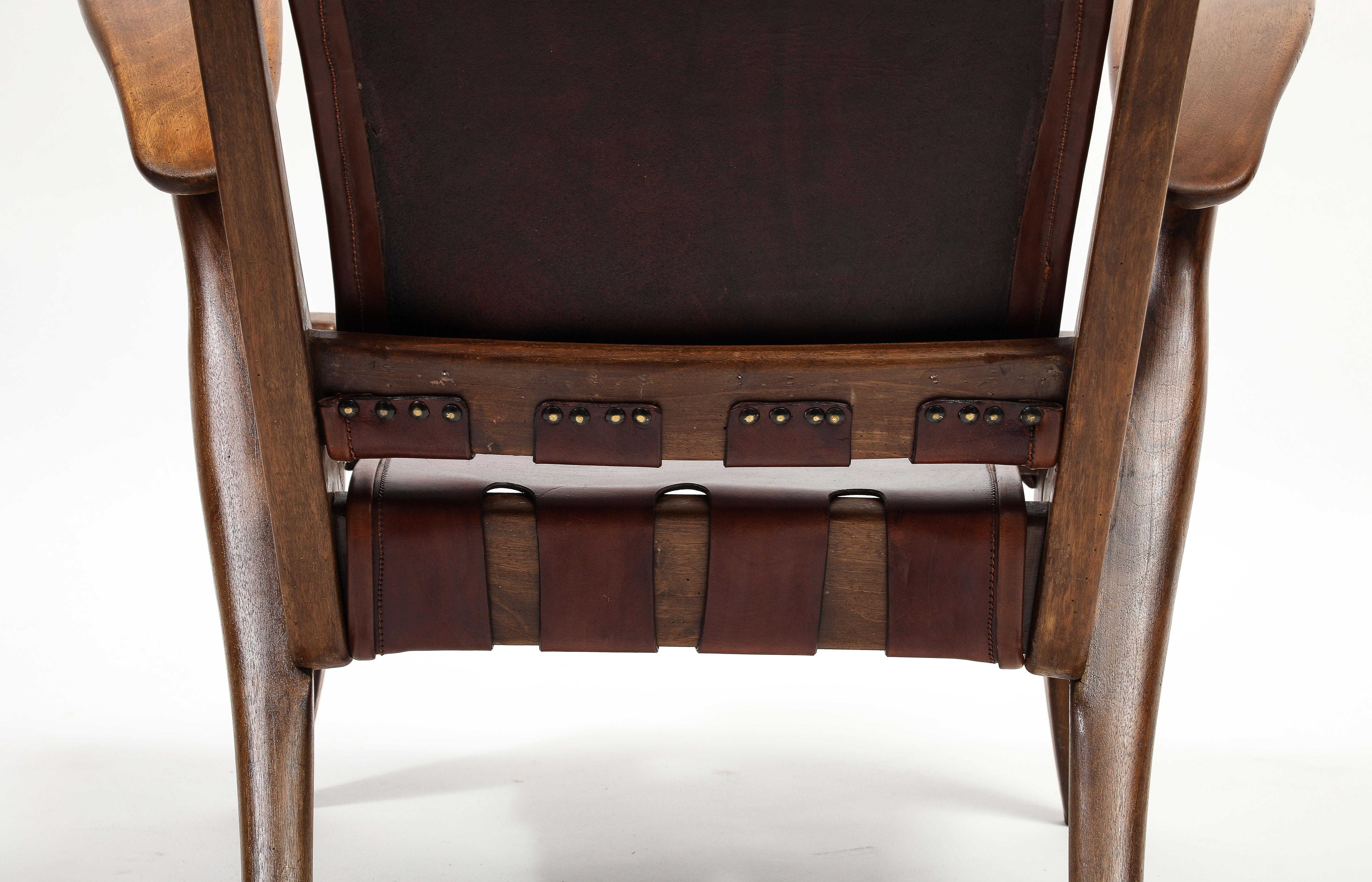 Guglielmo Pecorini Rare Highback Walnut and Burgundy Leather Lounge Chair 1940s 11