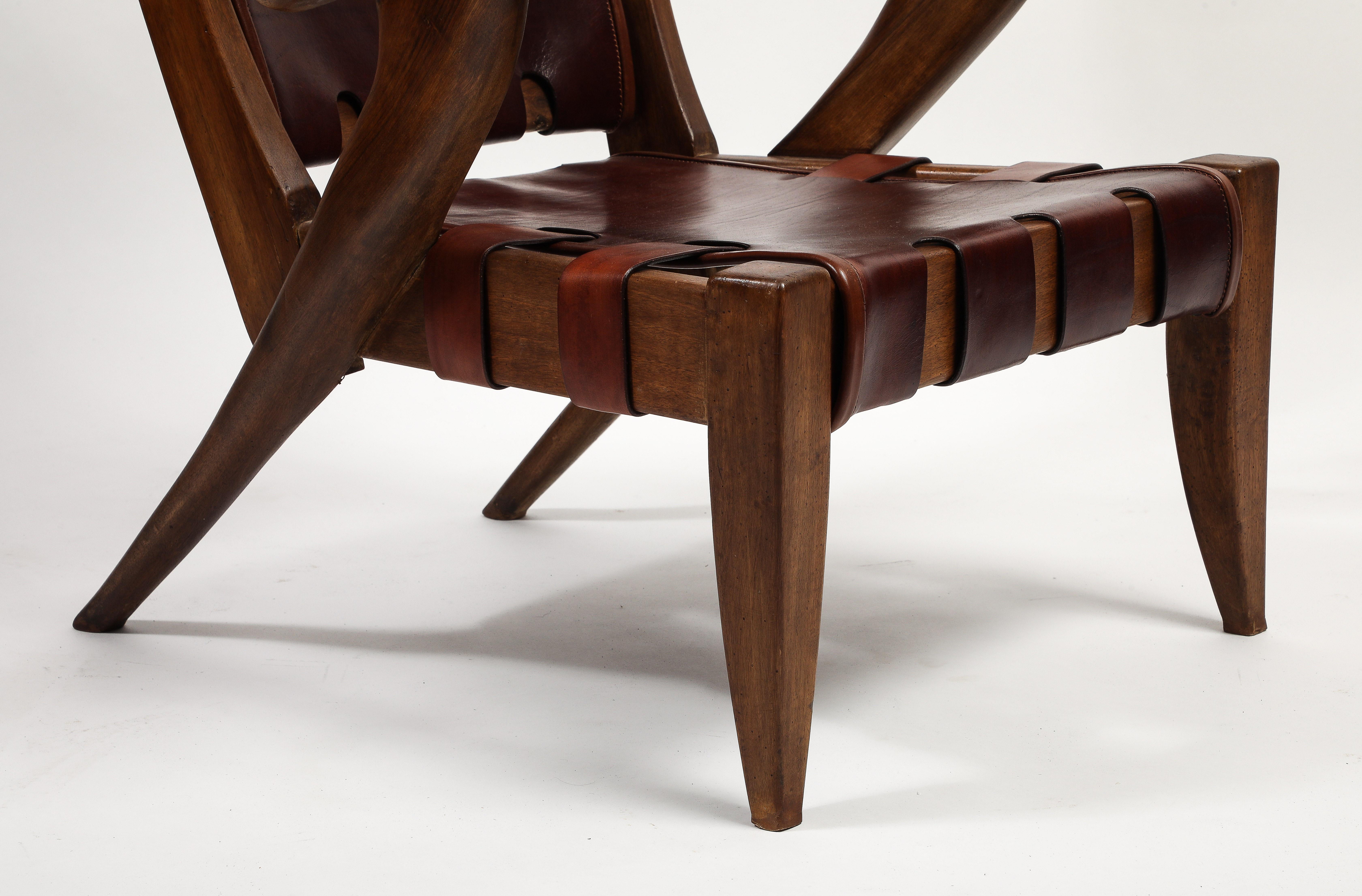 Guglielmo Pecorini Rare Highback Walnut and Burgundy Leather Lounge Chair 1940s 12