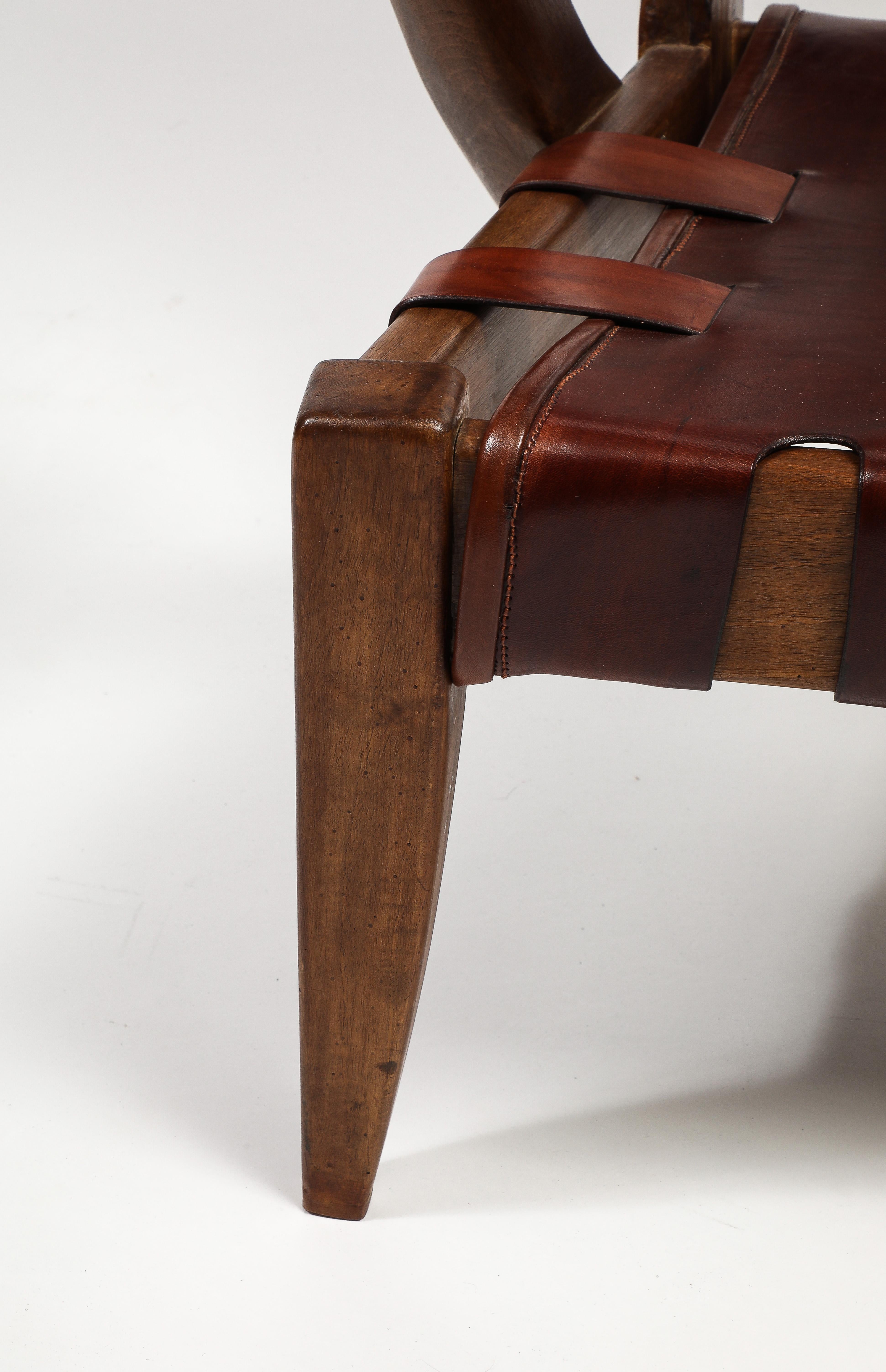 Guglielmo Pecorini Rare Highback Walnut and Burgundy Leather Lounge Chair 1940s 13