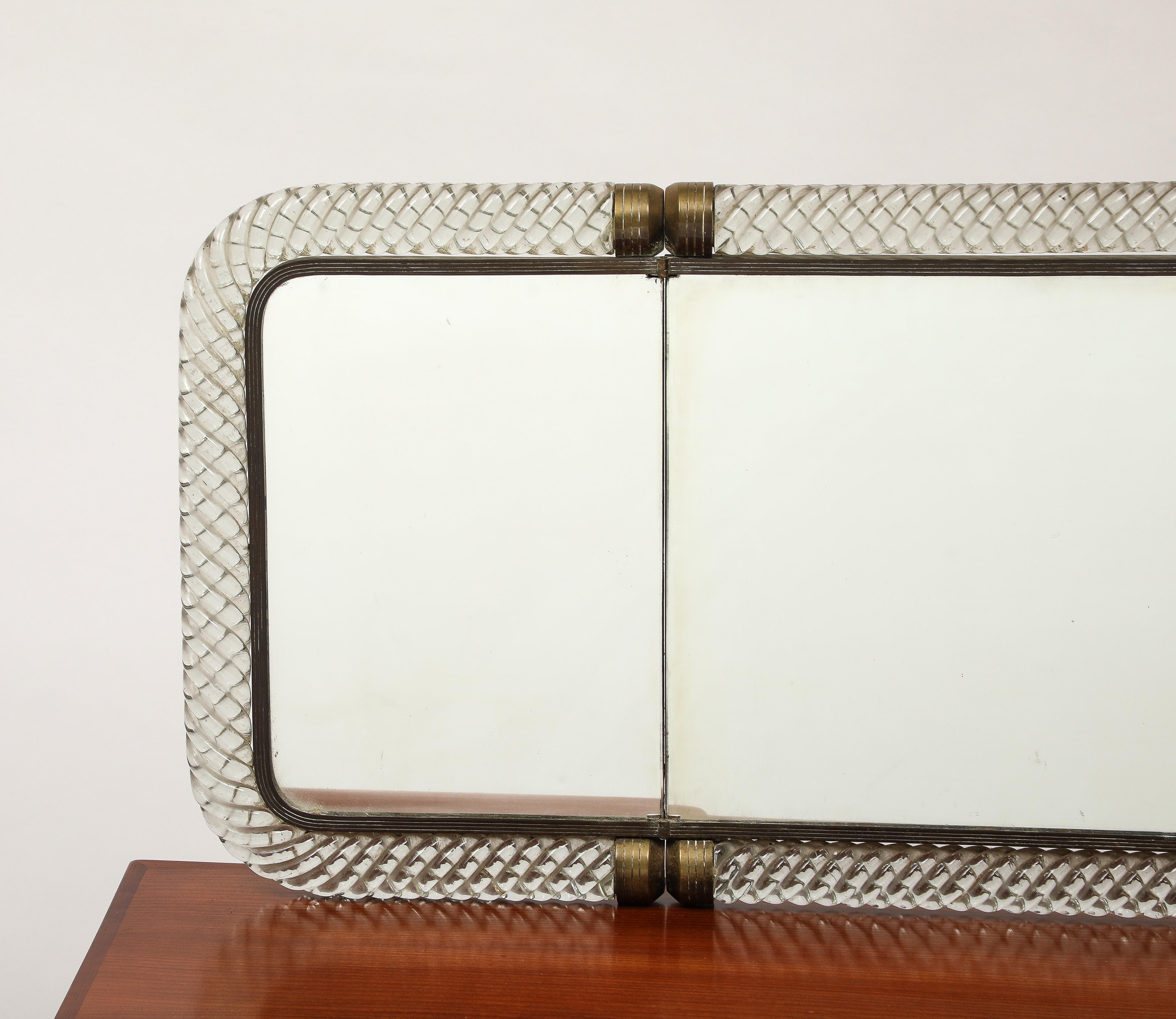 Guglielmo Pecorini Rare Vanity Table Attached Venini Folding Mirror Model No. 21 en vente 2