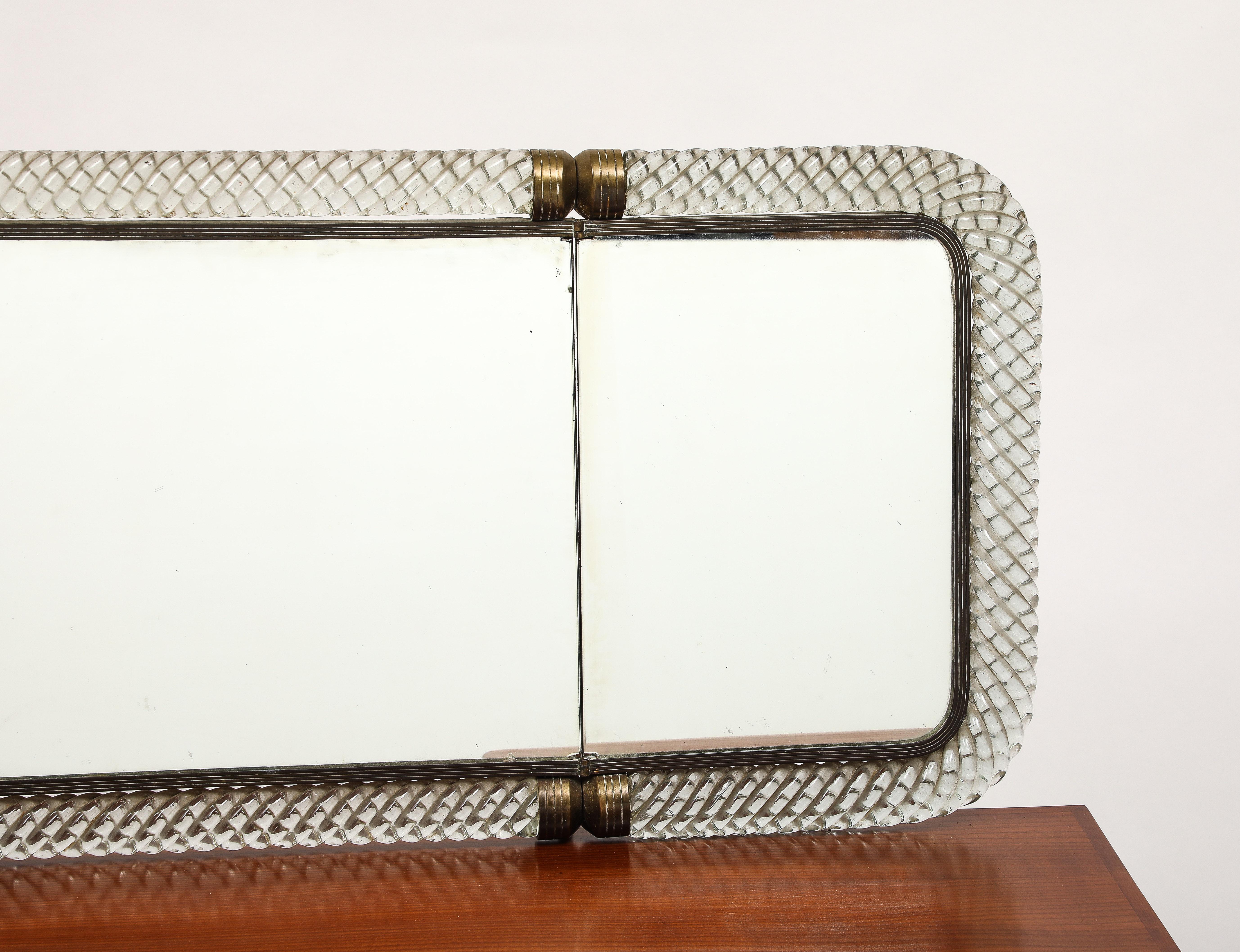 Guglielmo Pecorini Rare Vanity Table Attached Venini Folding Mirror Model No. 21 en vente 4