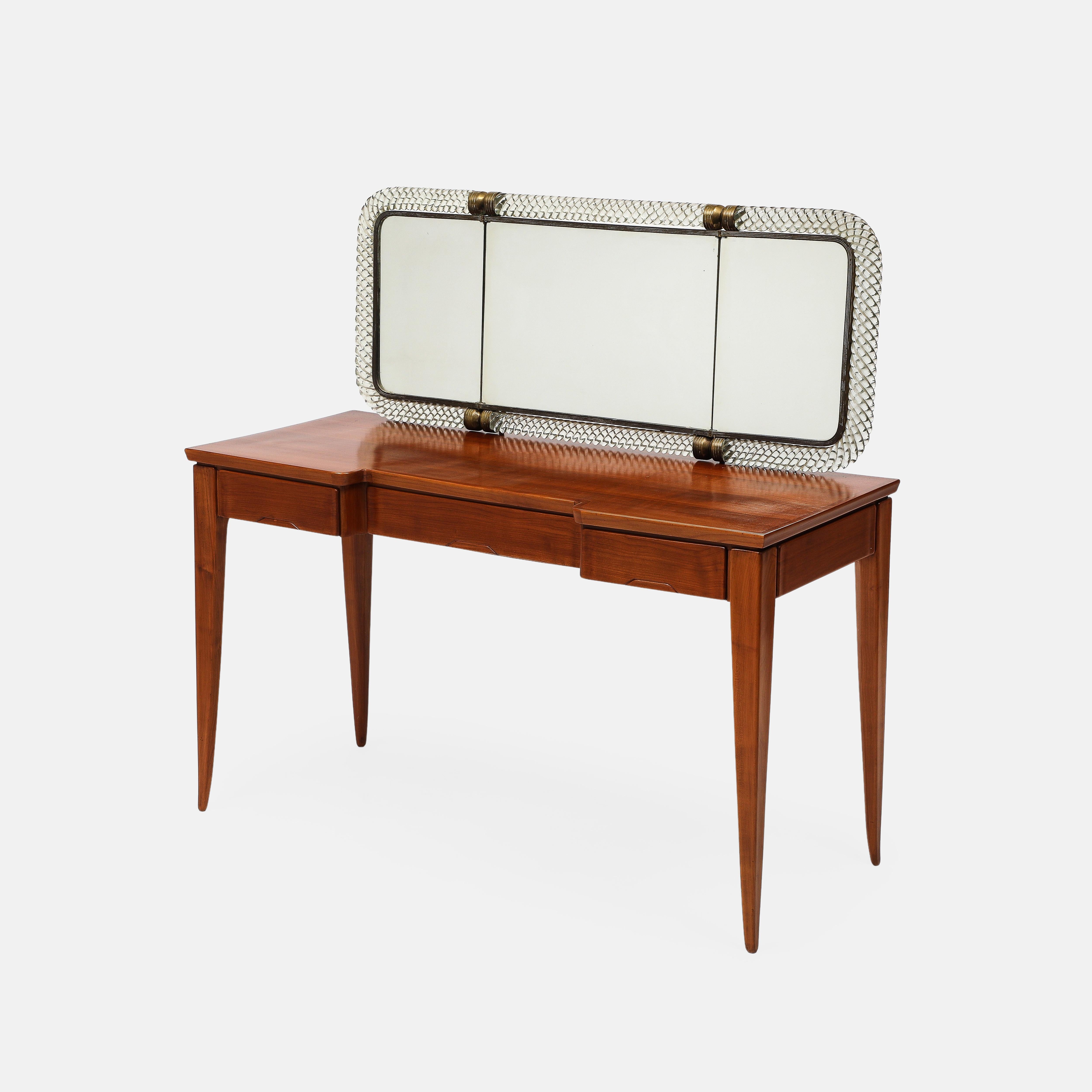 Mid-Century Modern Guglielmo Pecorini Rare Vanity Table Attached Venini Folding Mirror Model No. 21 en vente