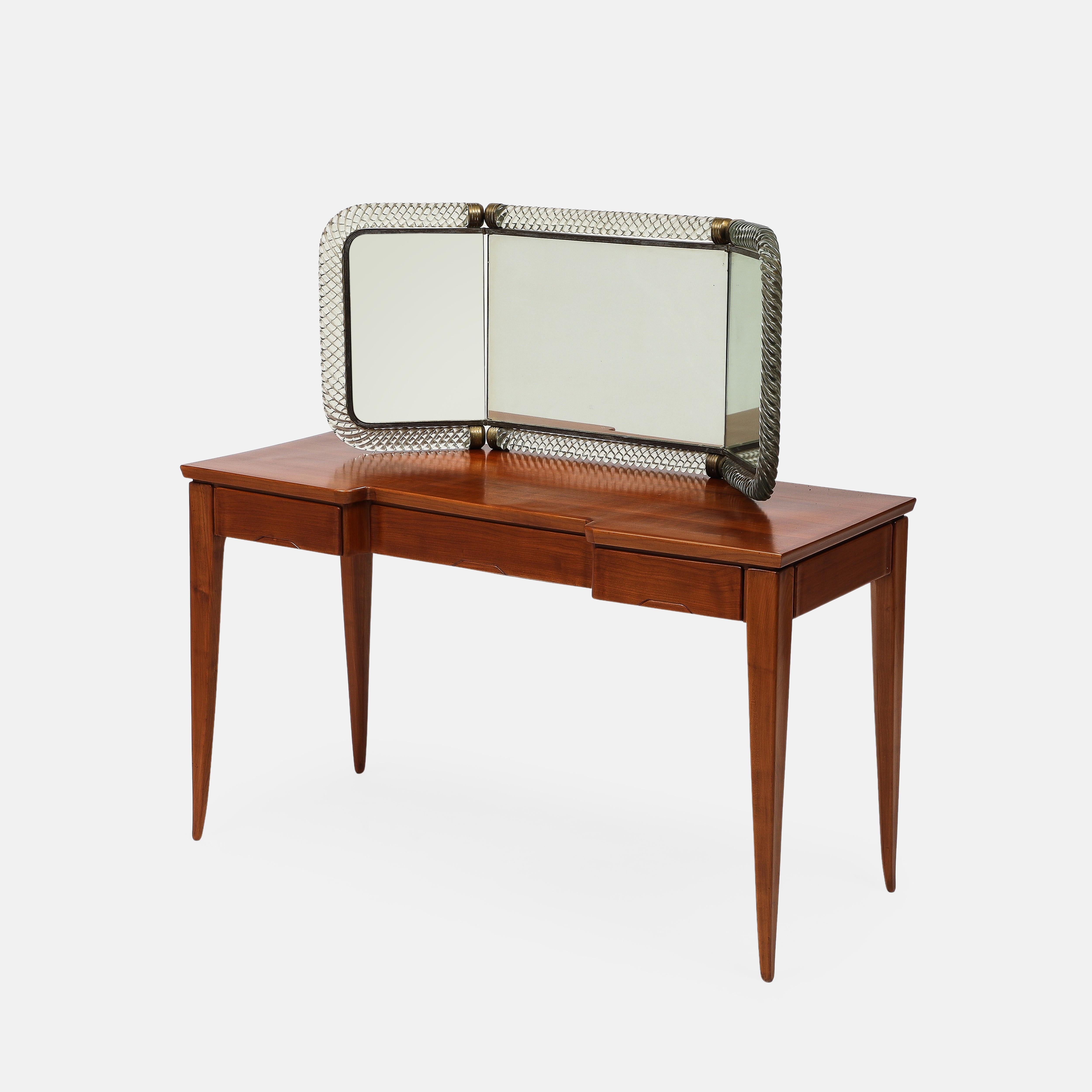italien Guglielmo Pecorini Rare Vanity Table Attached Venini Folding Mirror Model No. 21 en vente
