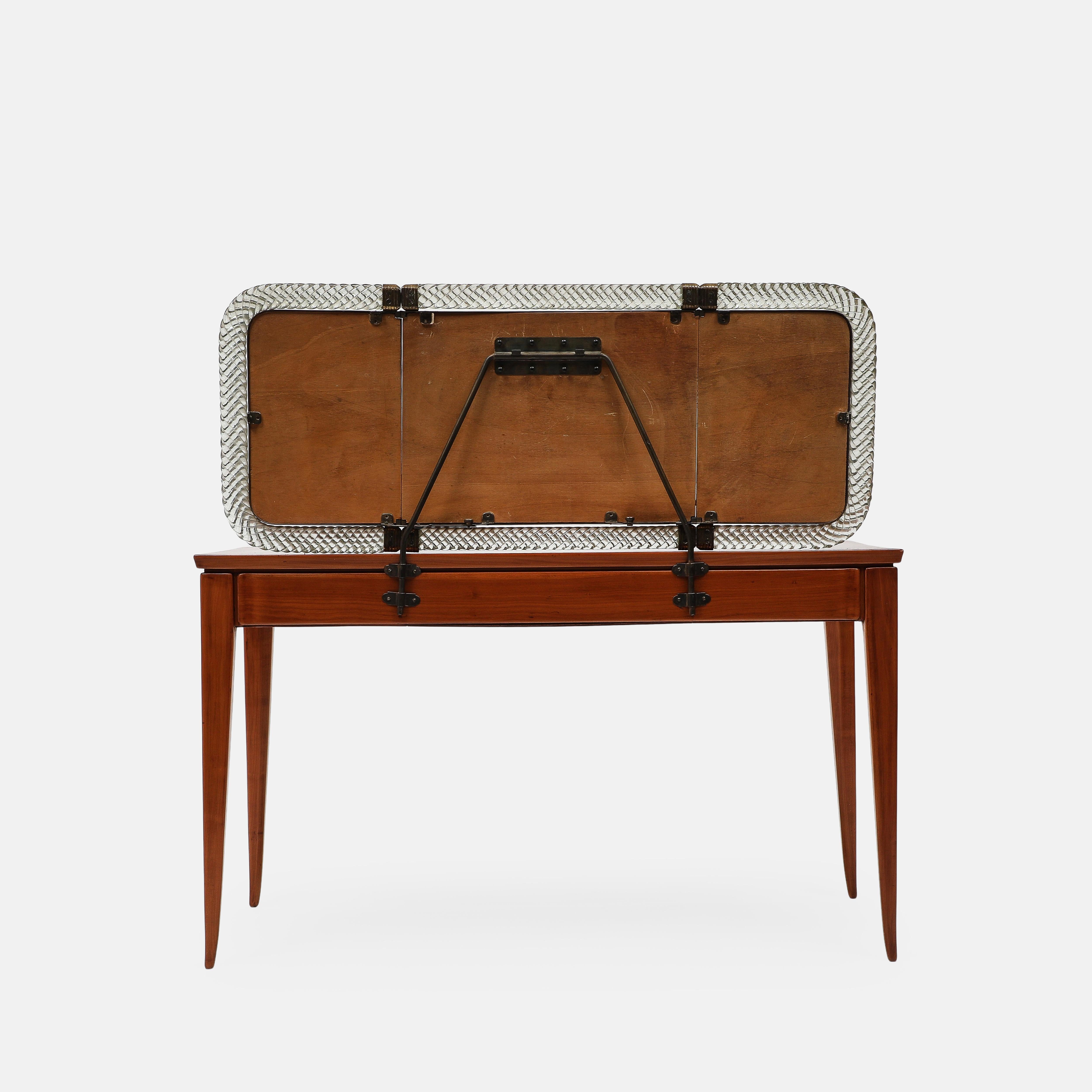 Guglielmo Pecorini Rare Vanity Table Attached Venini Folding Mirror Model No. 21 Bon état - En vente à New York, NY