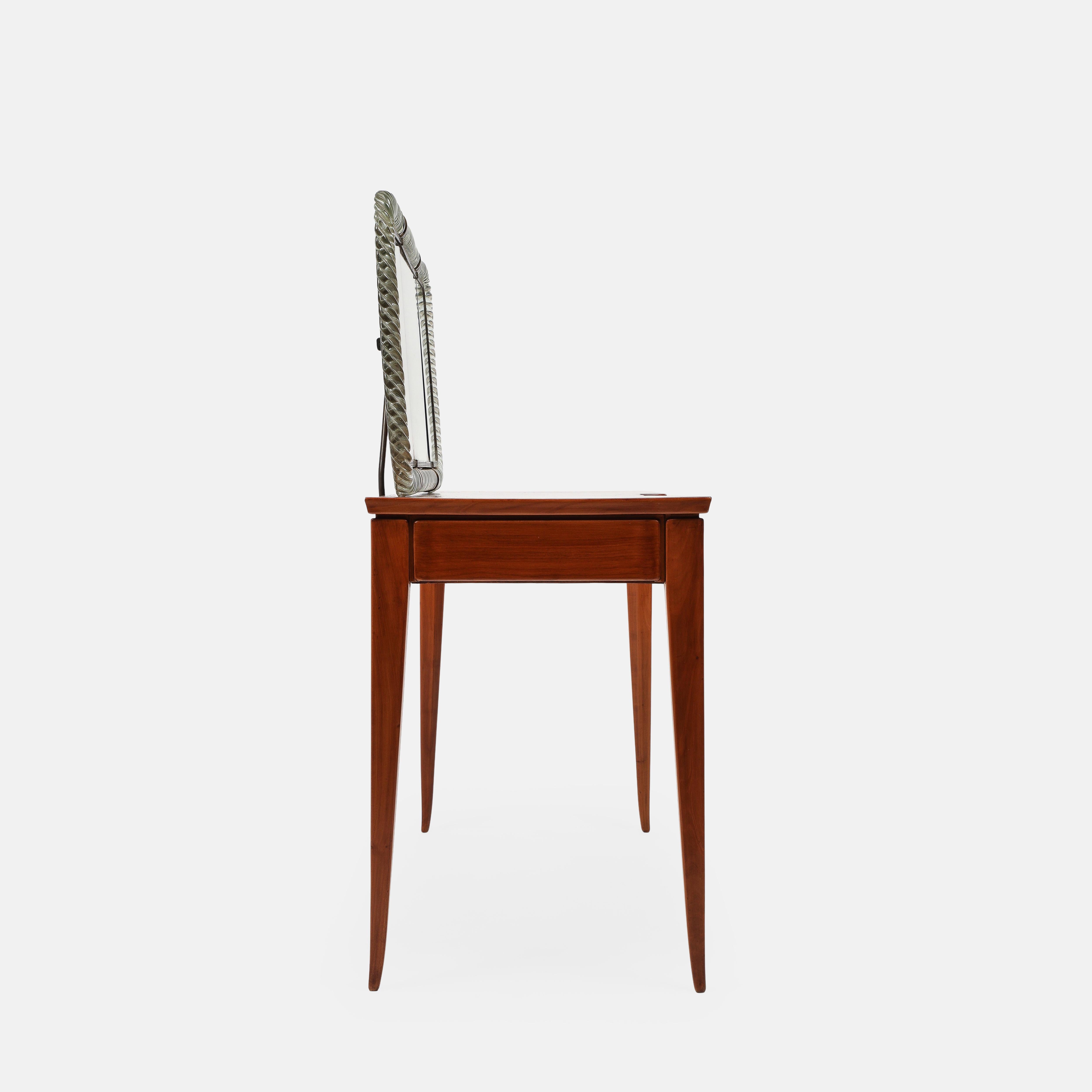 Milieu du XXe siècle Guglielmo Pecorini Rare Vanity Table Attached Venini Folding Mirror Model No. 21 en vente
