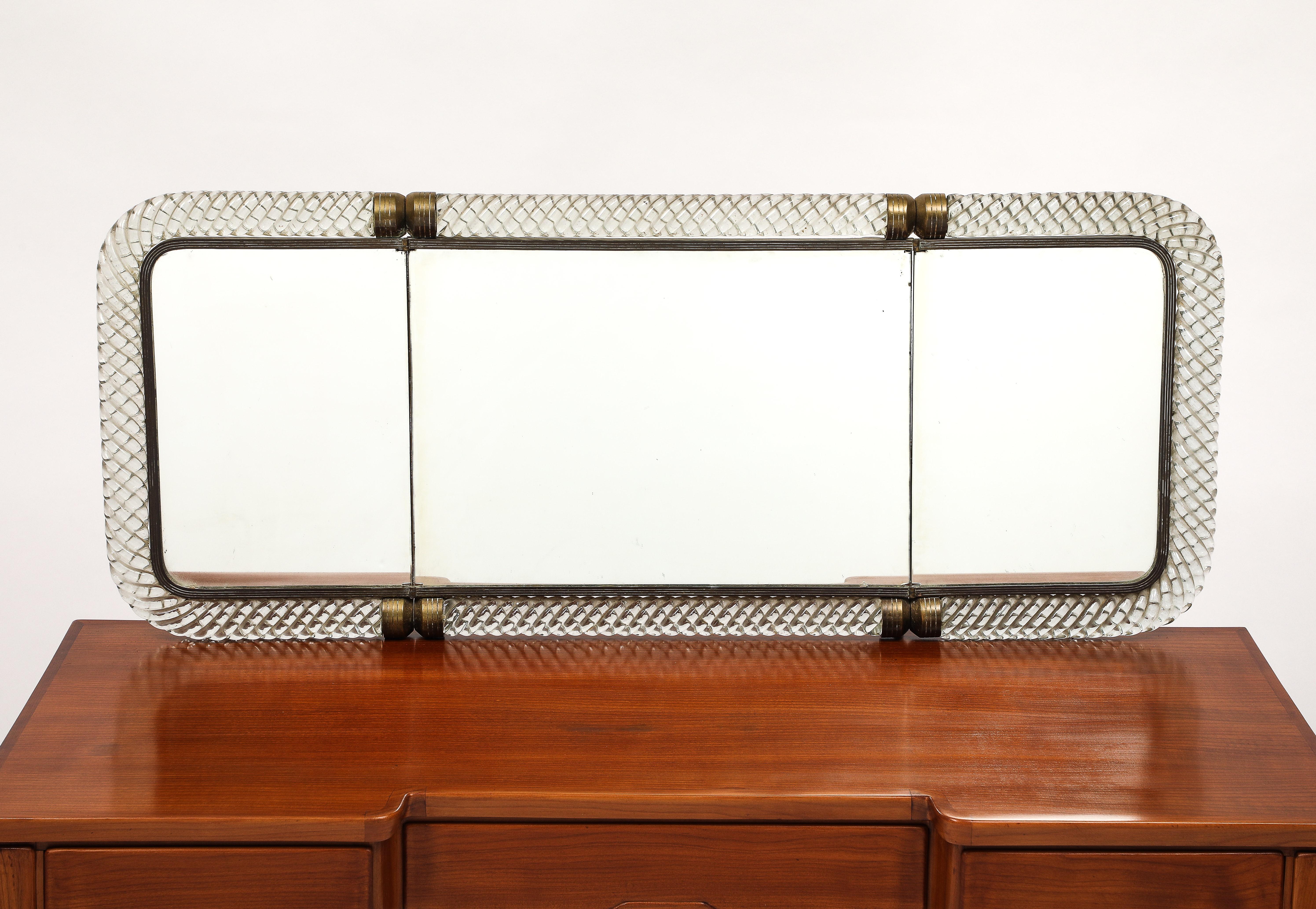 Laiton Guglielmo Pecorini Rare Vanity Table Attached Venini Folding Mirror Model No. 21 en vente